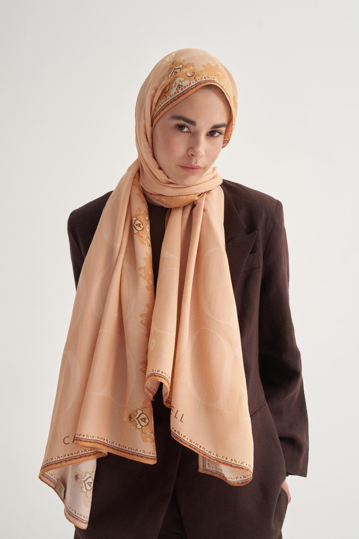 Luxe Monogram Viscose Scarf Salmon