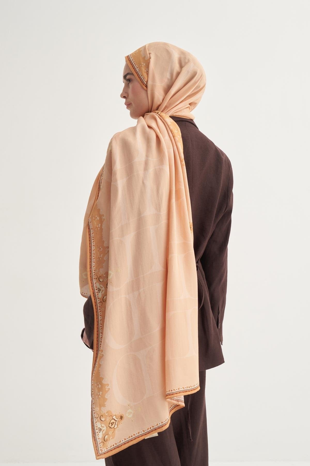 Luxe Monogram Viscose Scarf Salmon