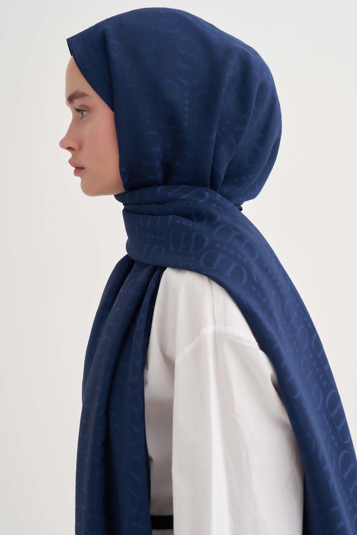 Luxe Pattern Liora Cotton Scarf Deep Blue