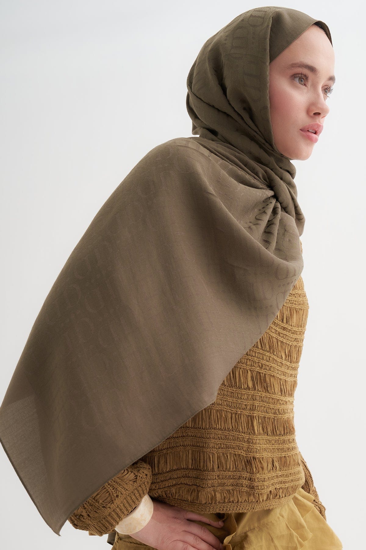 Luxe Pattern Liora Cotton Scarf Olive Green