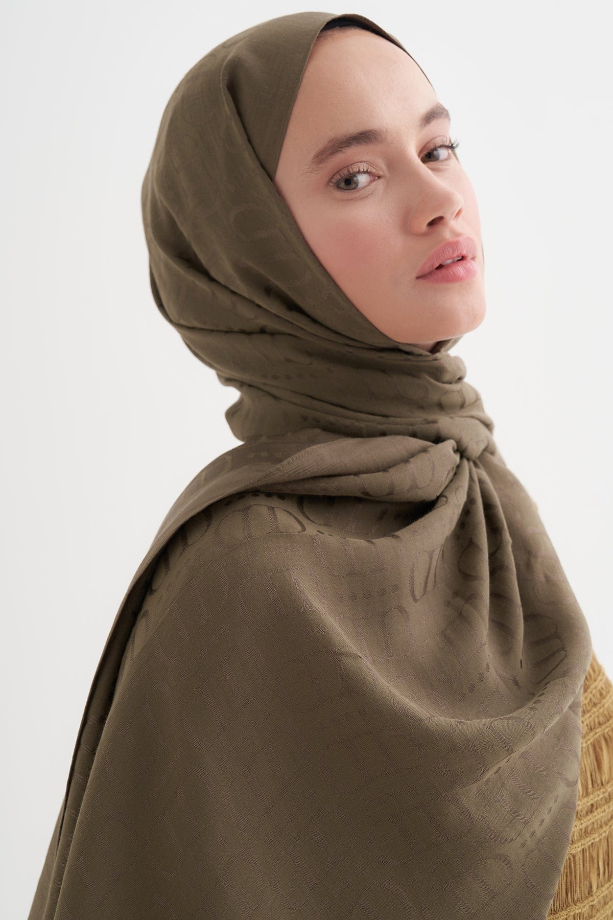 Luxe Pattern Liora Cotton Scarf Olive Green