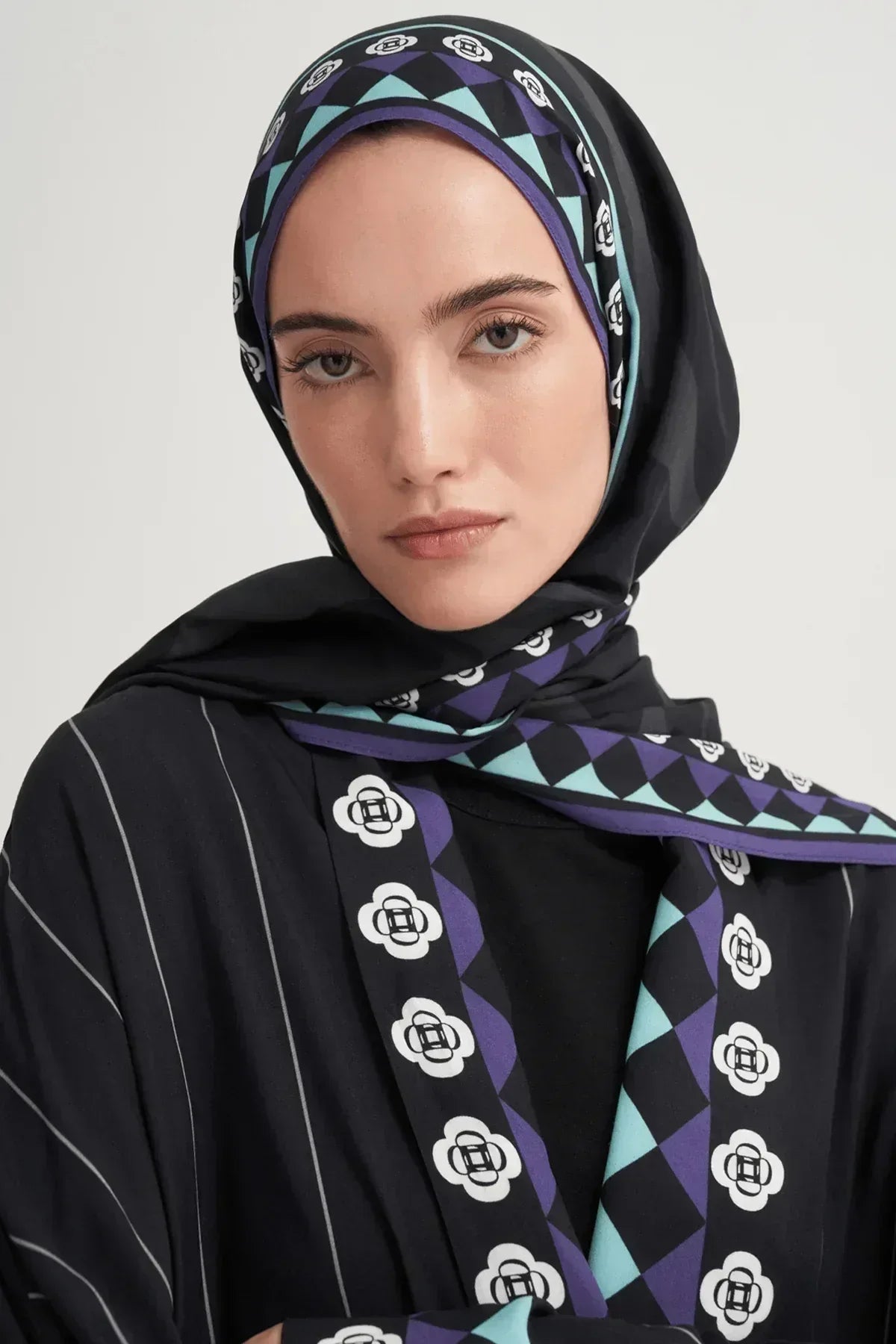 manesa-monogram-viscose-scarf-black-4528 - Carell Hijab