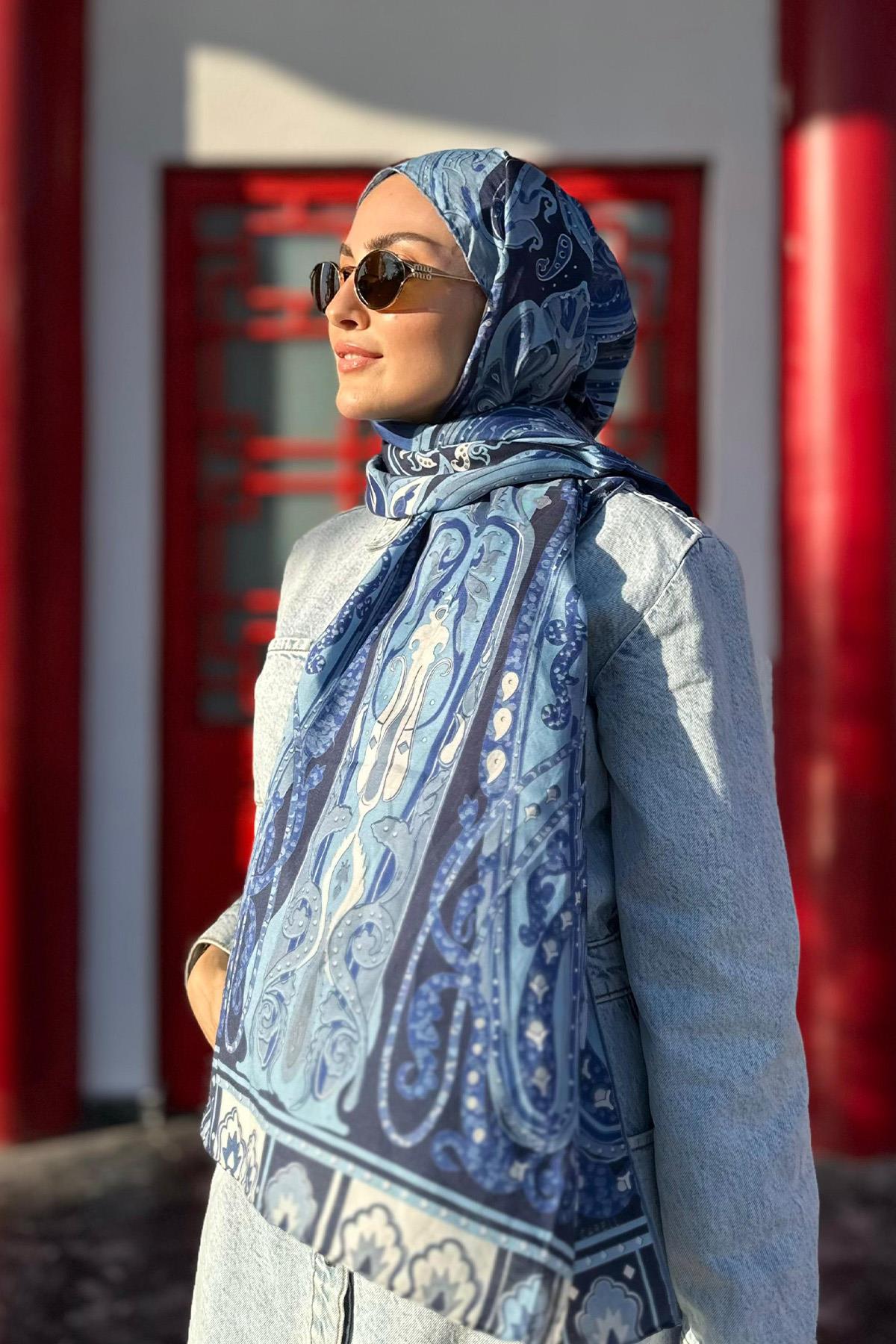 Merve Gursoy's Choice Navy Nightfall Comfy Silk Scarf