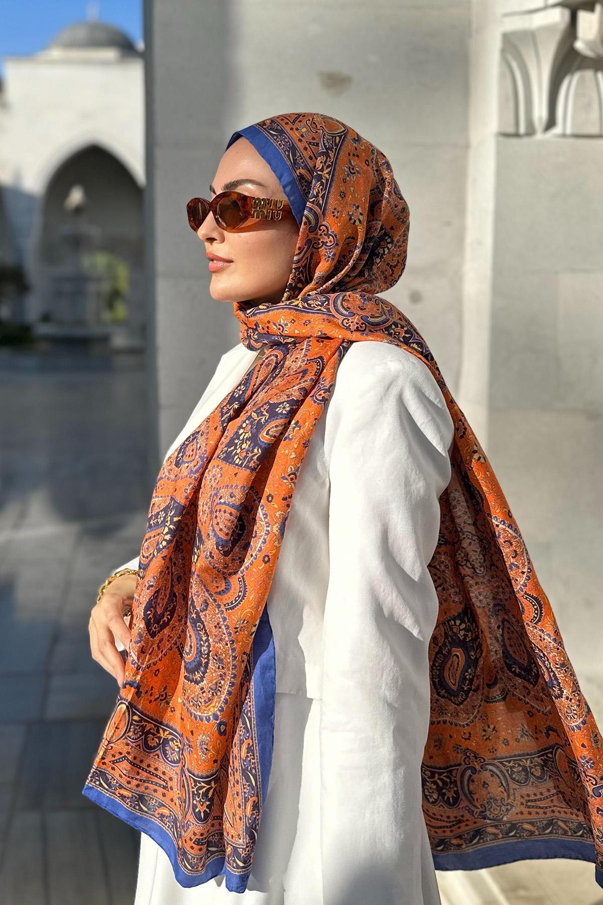 Merve Gursoy's Choice Sunset Blaze Comfy Silk Scarf Orange