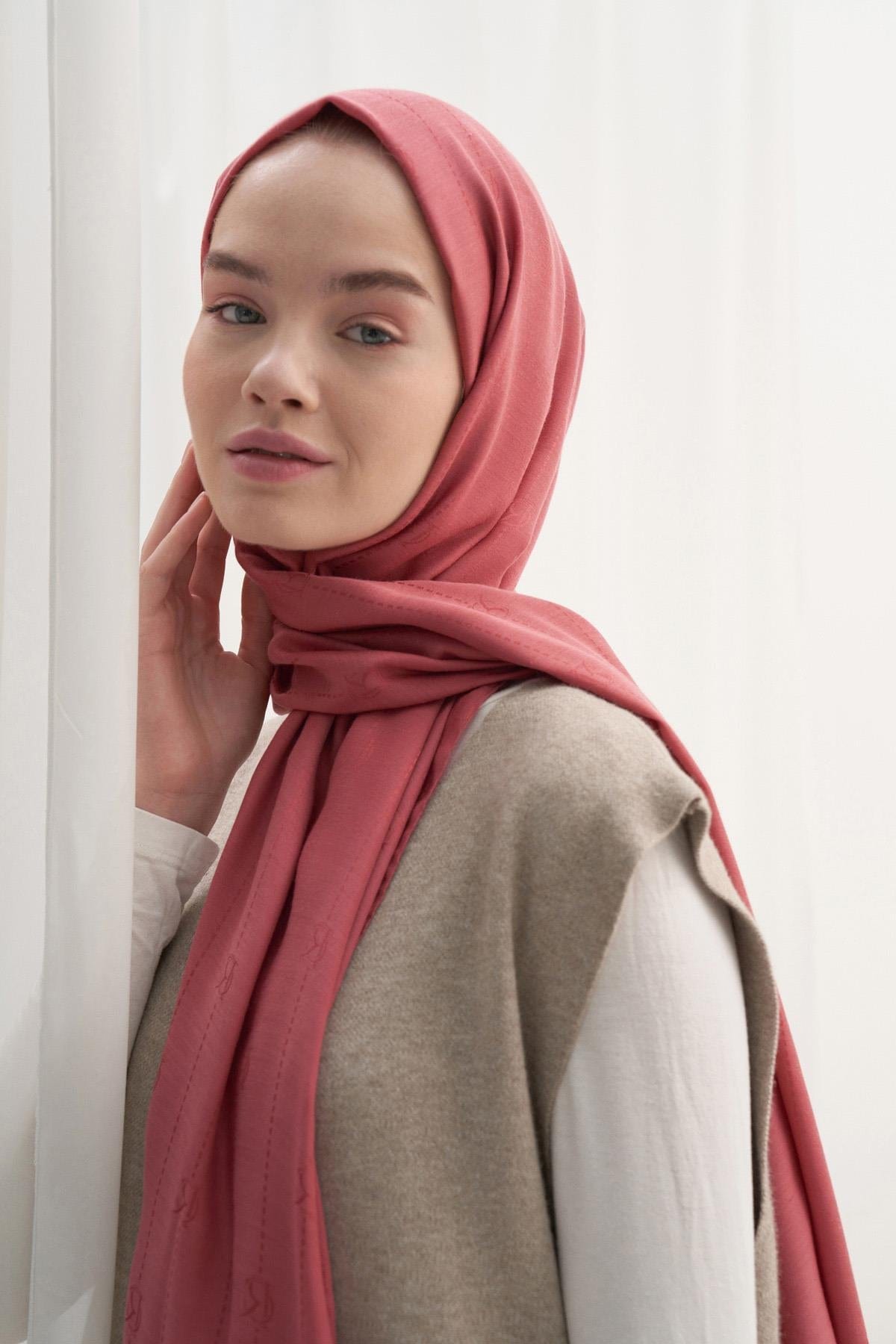 Monogram Jacquard Italian Silk Scarf Coral