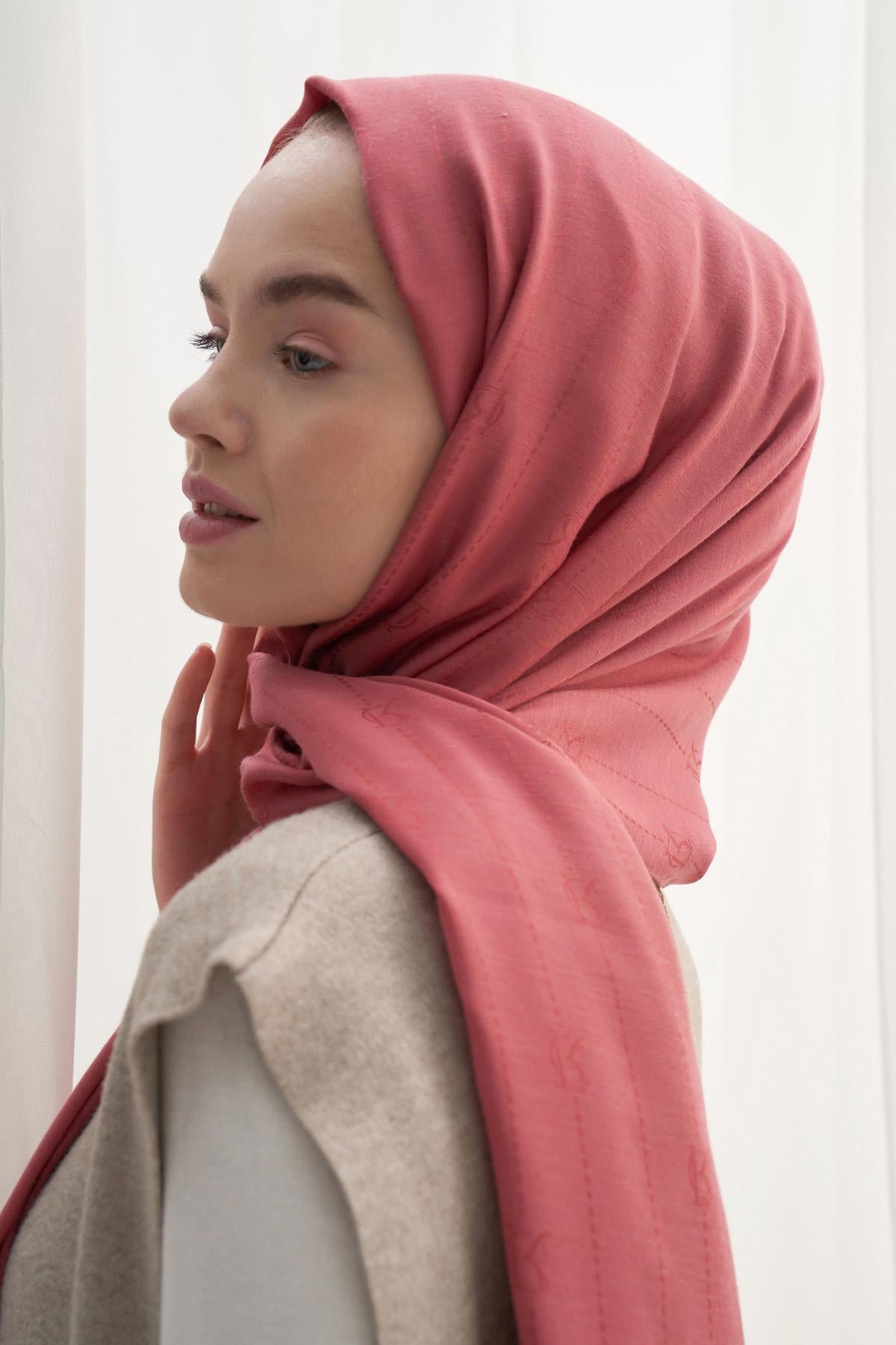 Monogram Jacquard Italian Silk Scarf Coral