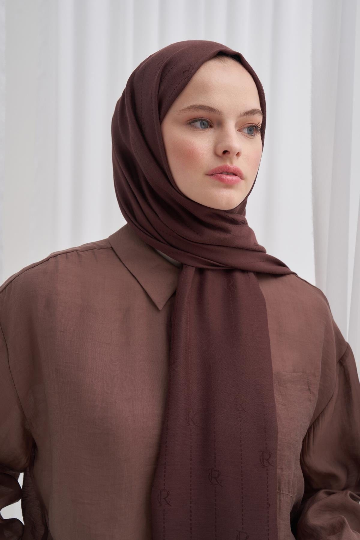 Monogram Jacquard Italian Silk Scarf Dark Brown