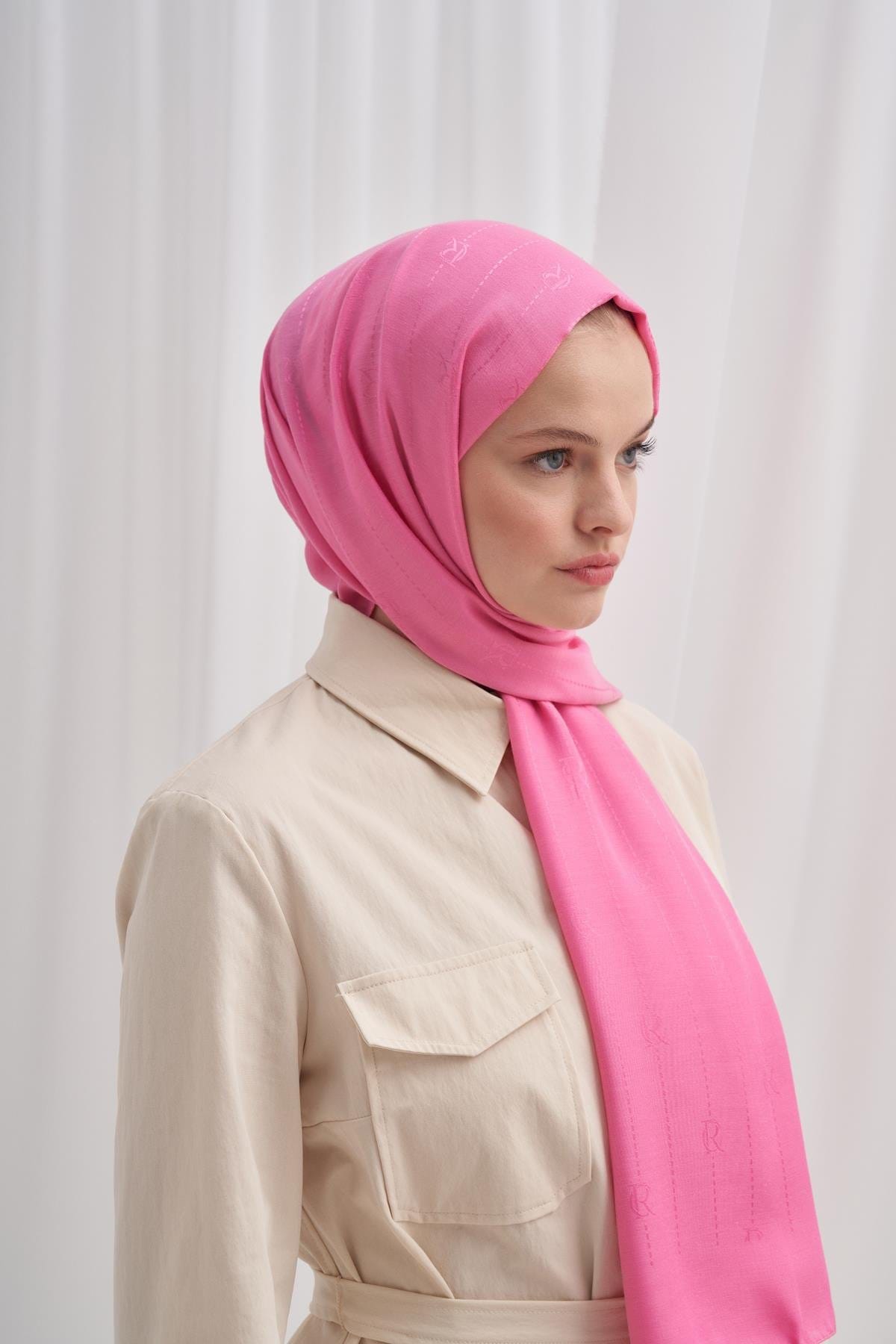 Monogram Jacquard Italian Silk Scarf Deep Pink