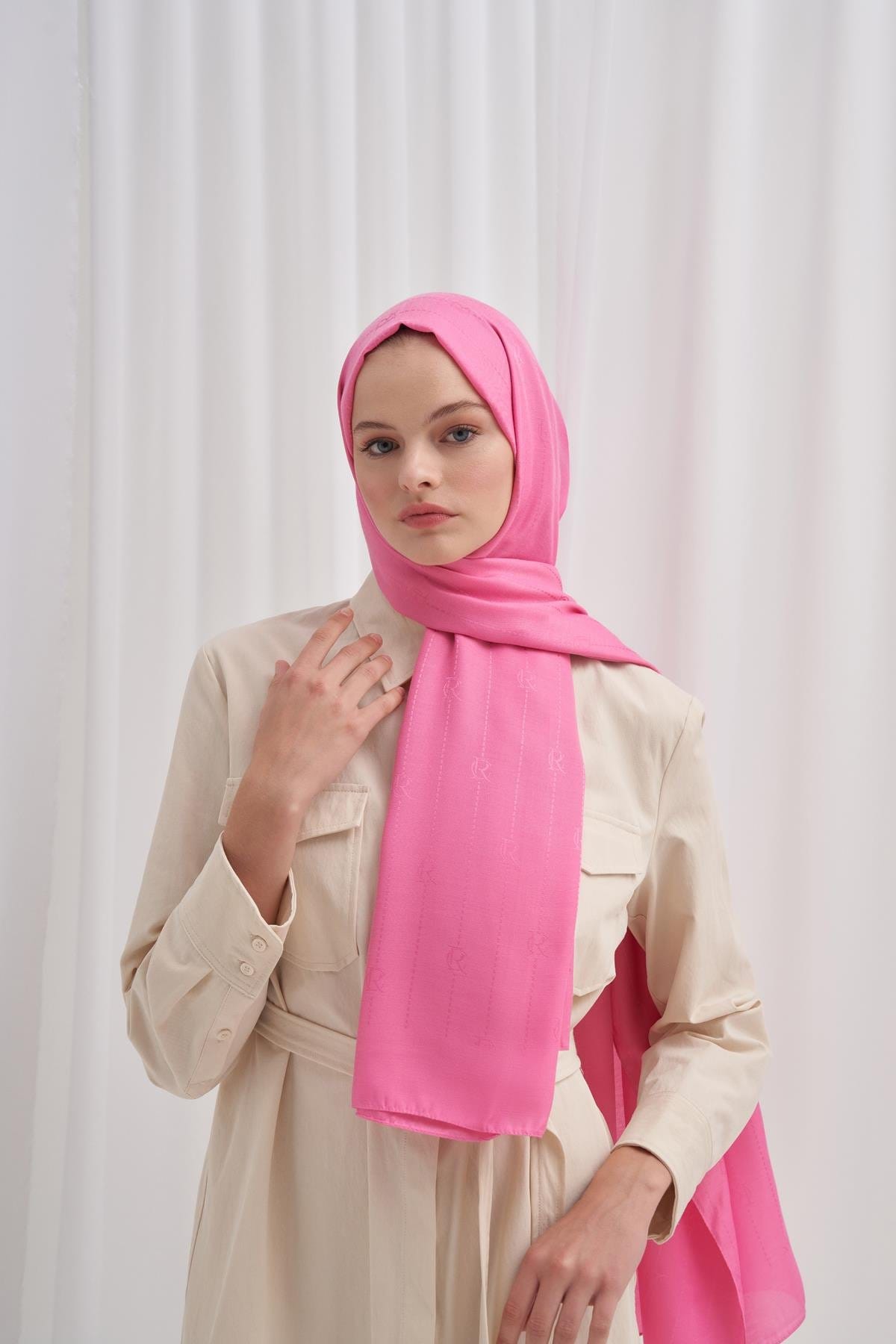 Monogram Jacquard Italian Silk Scarf Deep Pink