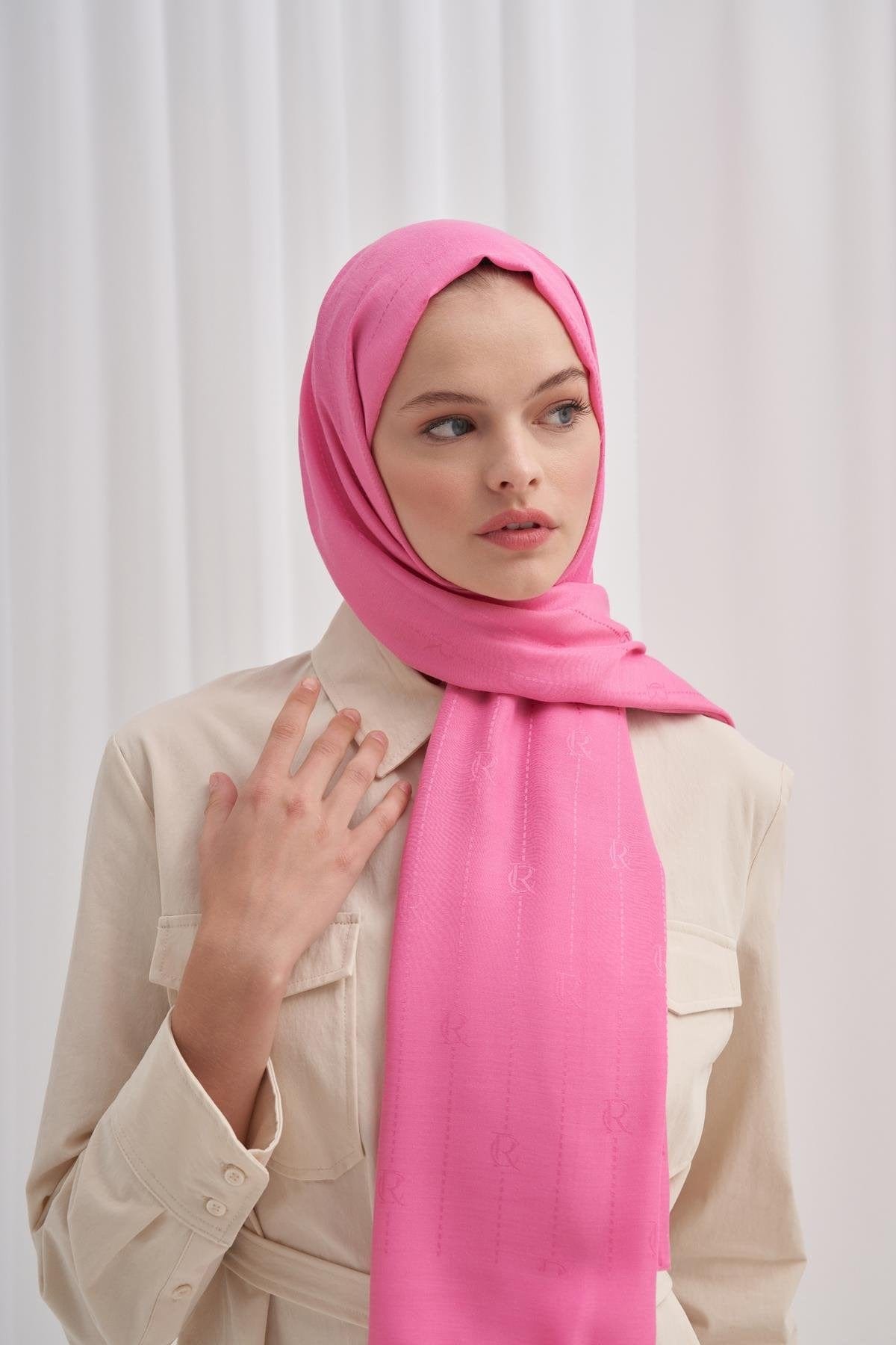 Monogram Jacquard Italian Silk Scarf Deep Pink