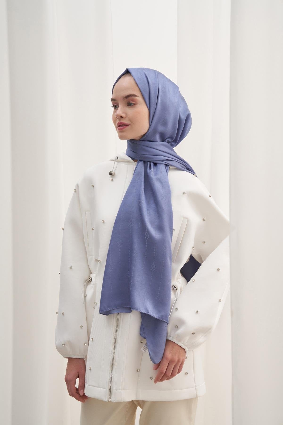 Monogram Jacquard Italian Silk Scarf Denim Blue