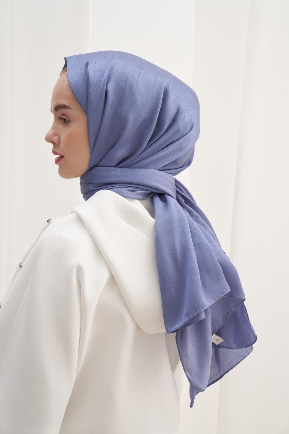 Monogram Jacquard Italian Silk Scarf Denim Blue
