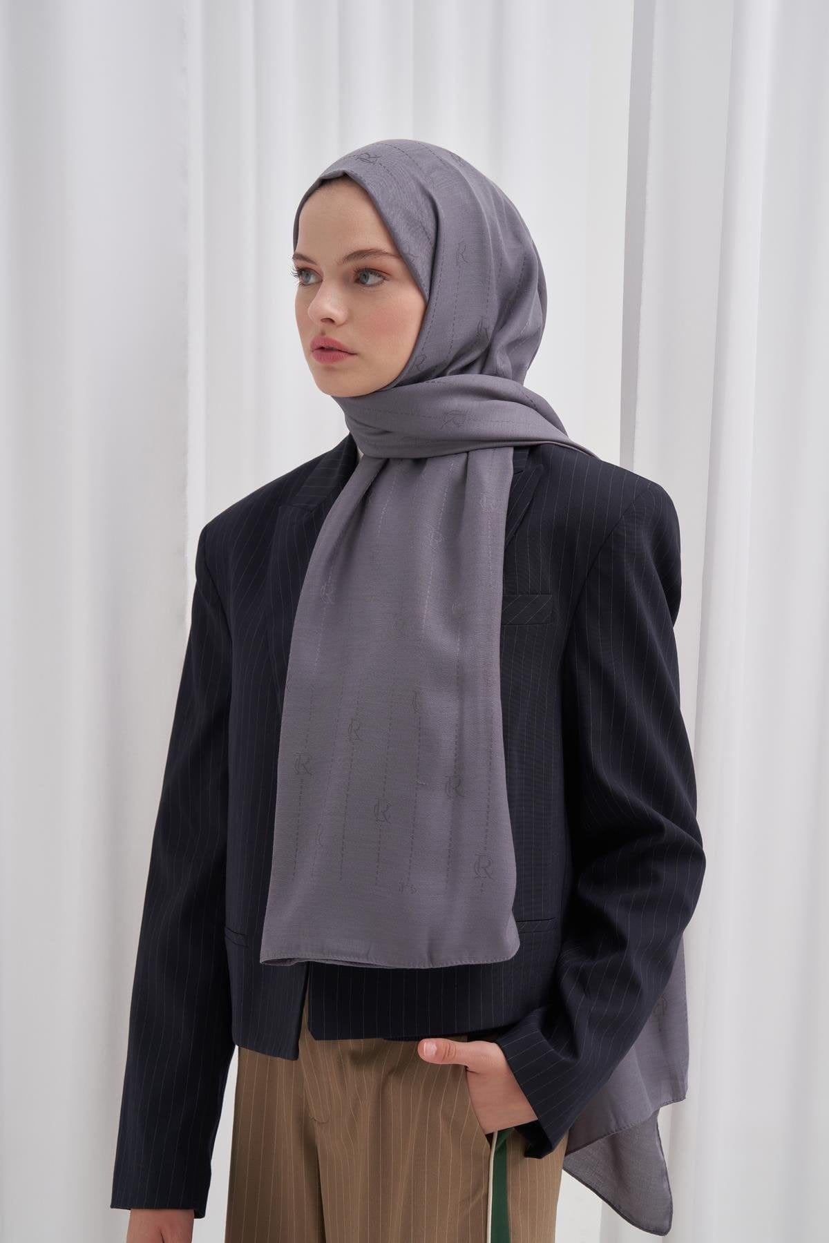 Monogram Jacquard Italian Silk Scarf Gray