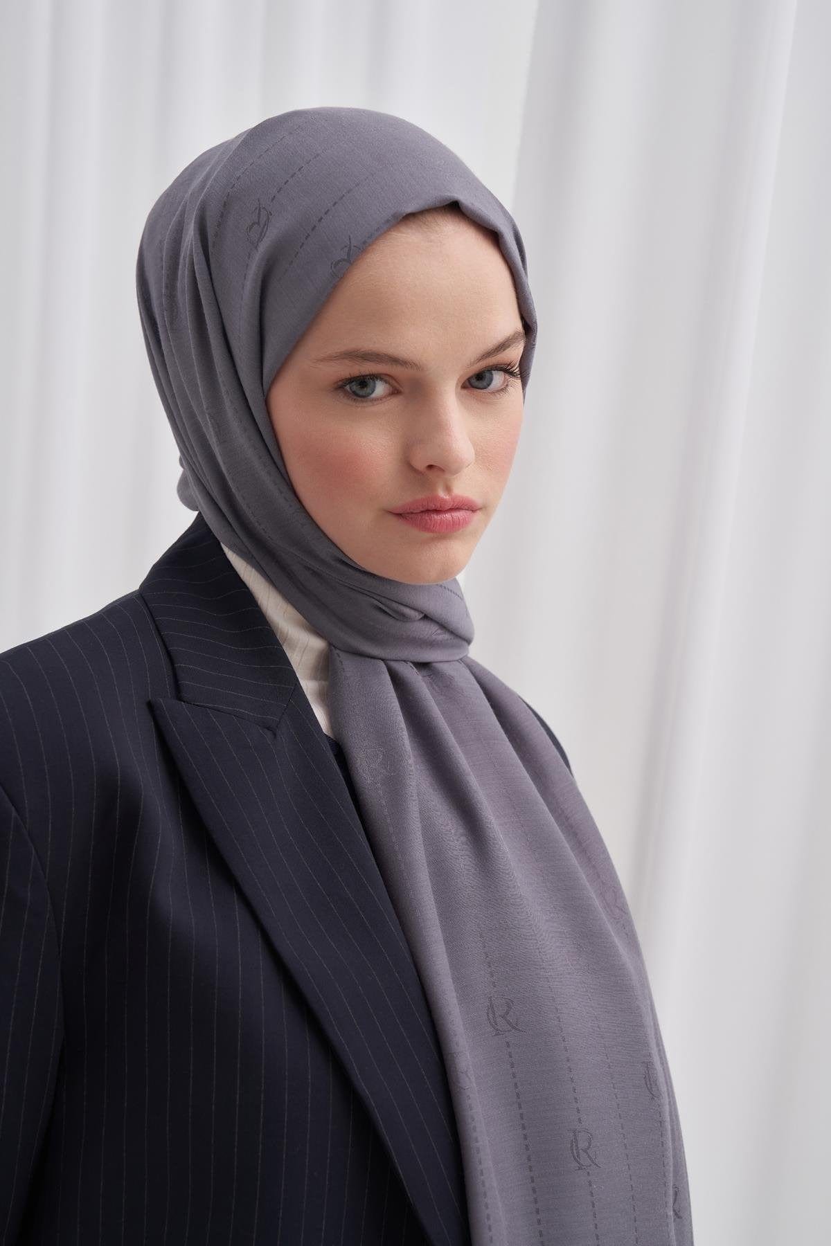 Monogram Jacquard Italian Silk Scarf Gray