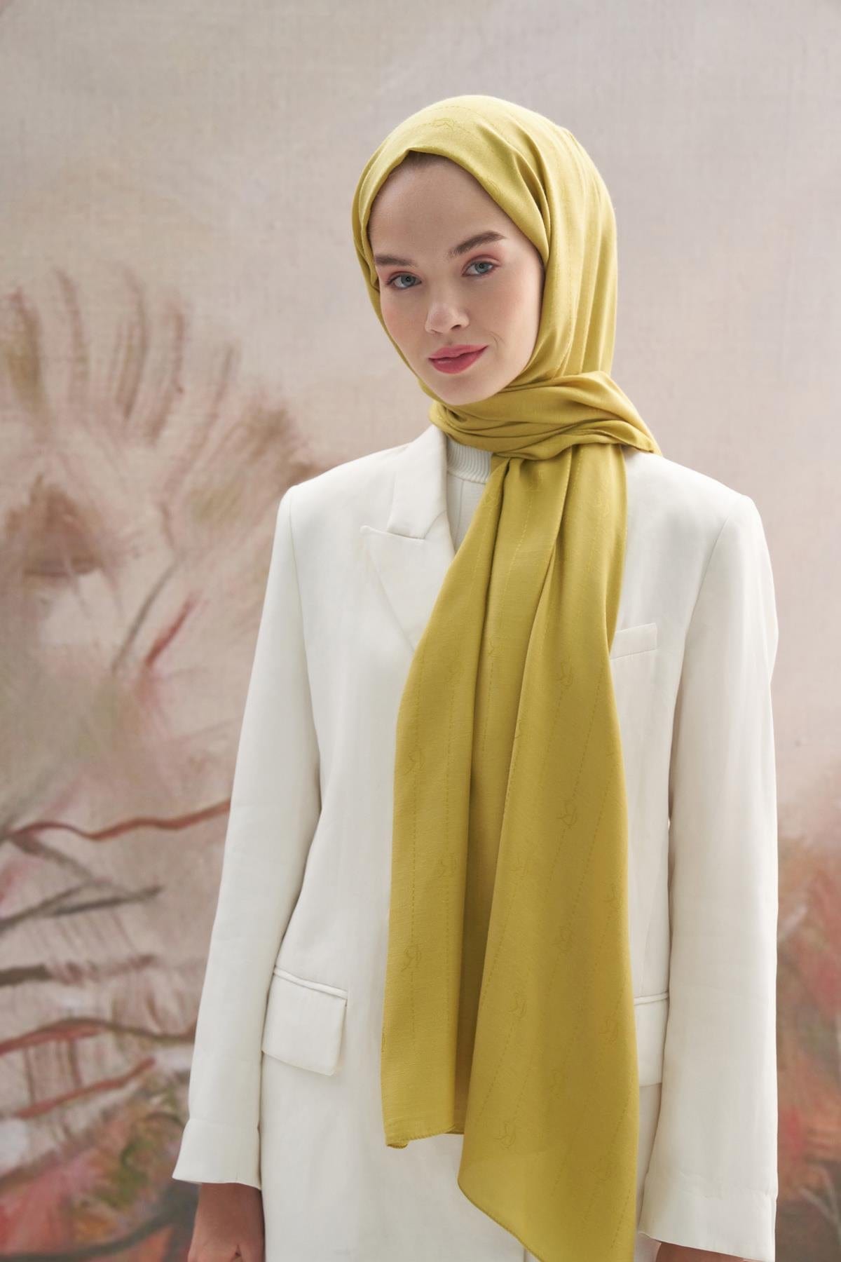 Monogram Jacquard Italian Silk Scarf Mustard