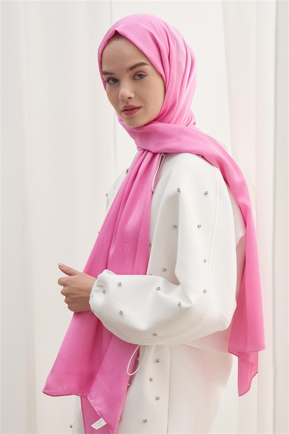 Monogram Jacquard Italian Silk Scarf Pink