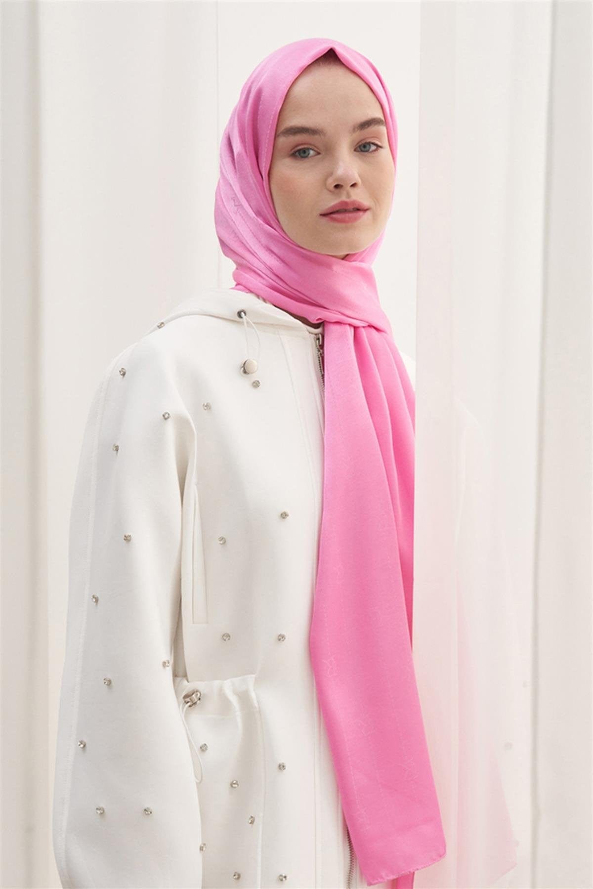 Monogram Jacquard Italian Silk Scarf Pink