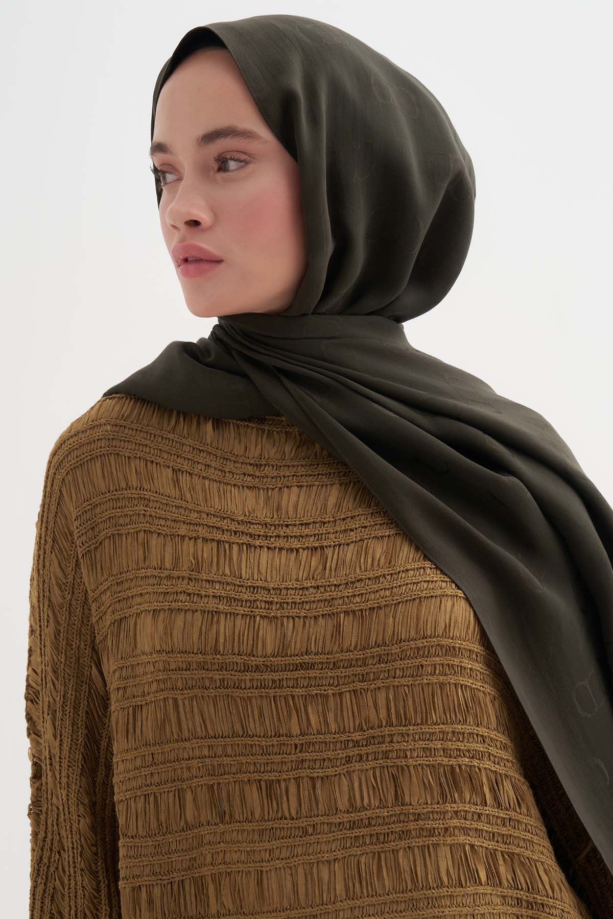 Monogram Pattern Liora Cotton Scarf Army Green