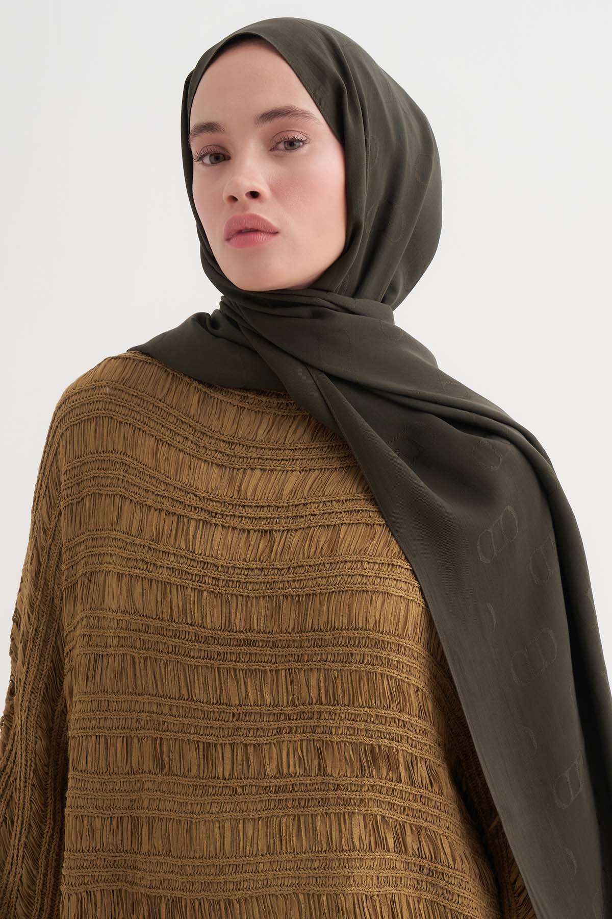 Monogram Pattern Liora Cotton Scarf Army Green