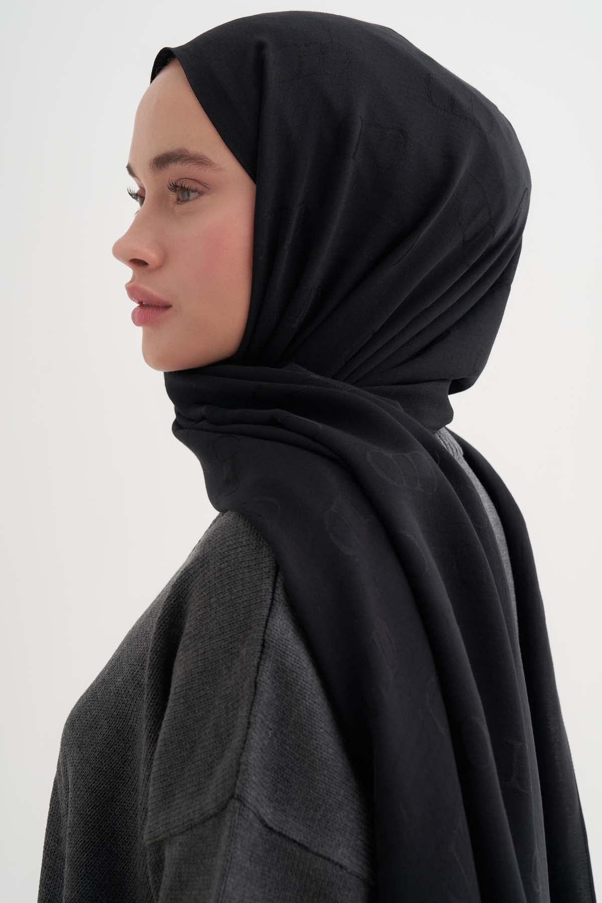 Monogram Pattern Liora Cotton Scarf Black