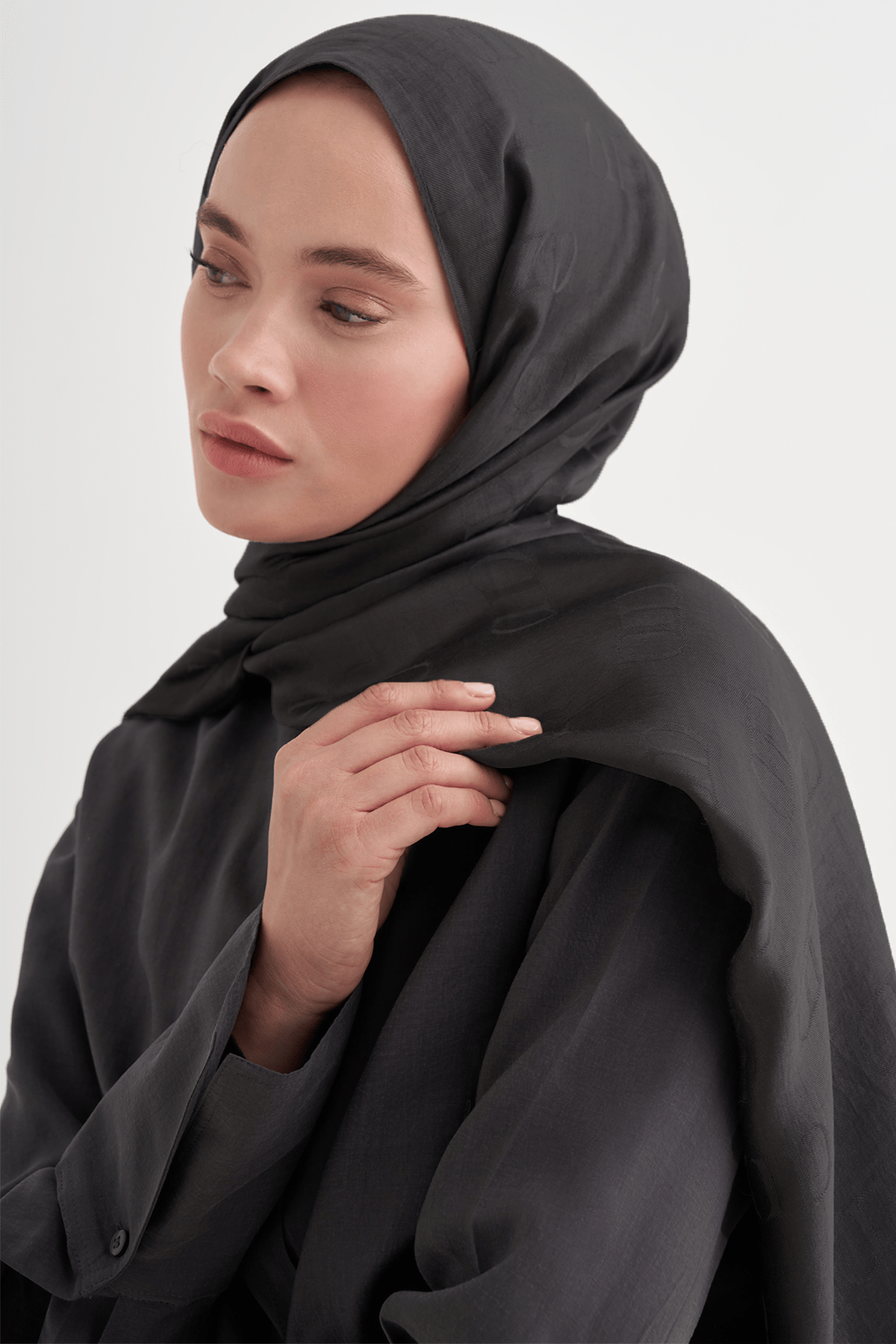 Monogram Pattern Liora Cotton Scarf Dark Anthracite