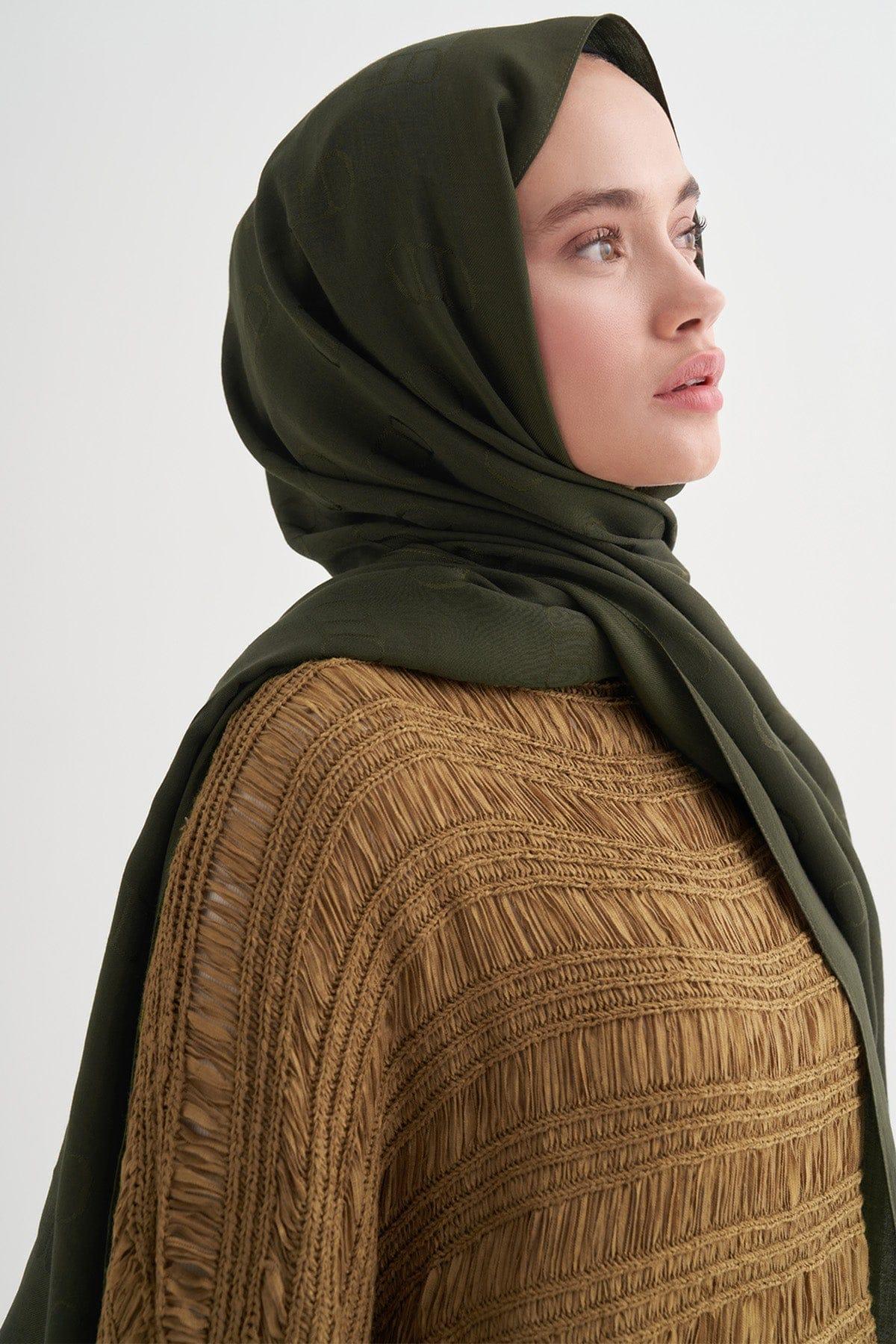 monogram-pattern-liora-cotton-scarf-forest-green-5444 - Carell Hijab