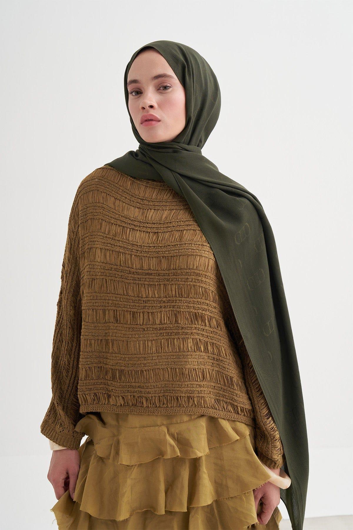 monogram-pattern-liora-cotton-scarf-forest-green-5445 - Carell Hijab