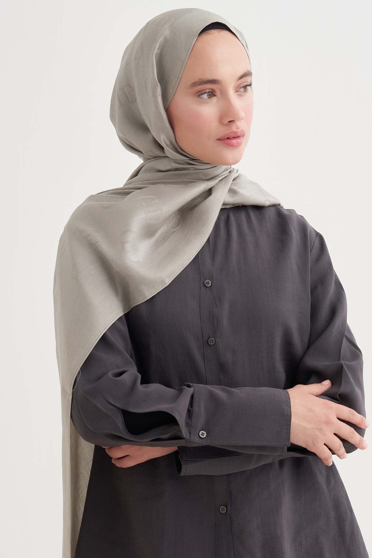 Monogram Pattern Liora Cotton Scarf Gray