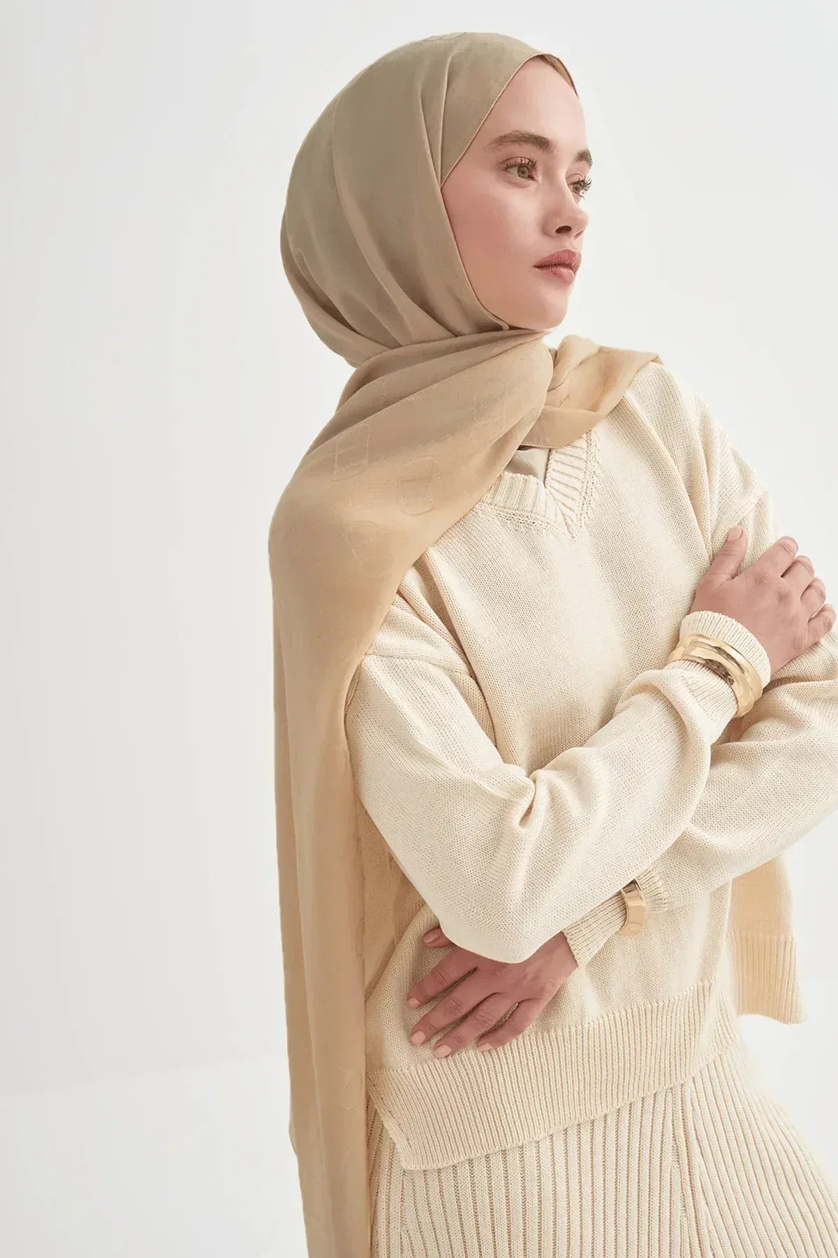 monogram-pattern-liora-cotton-scarf-honey-foam-5094 - Carell Hijab
