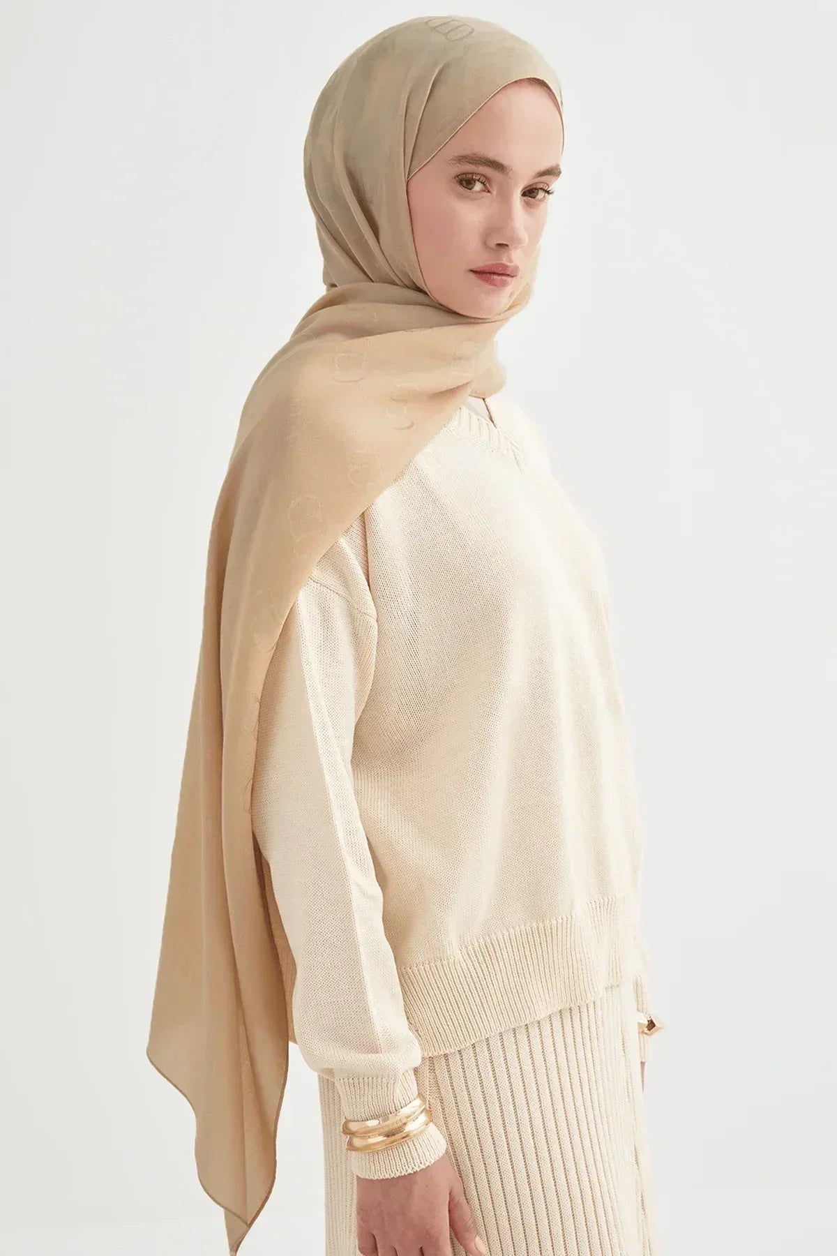 monogram-pattern-liora-cotton-scarf-honey-foam-5095 - Carell Hijab