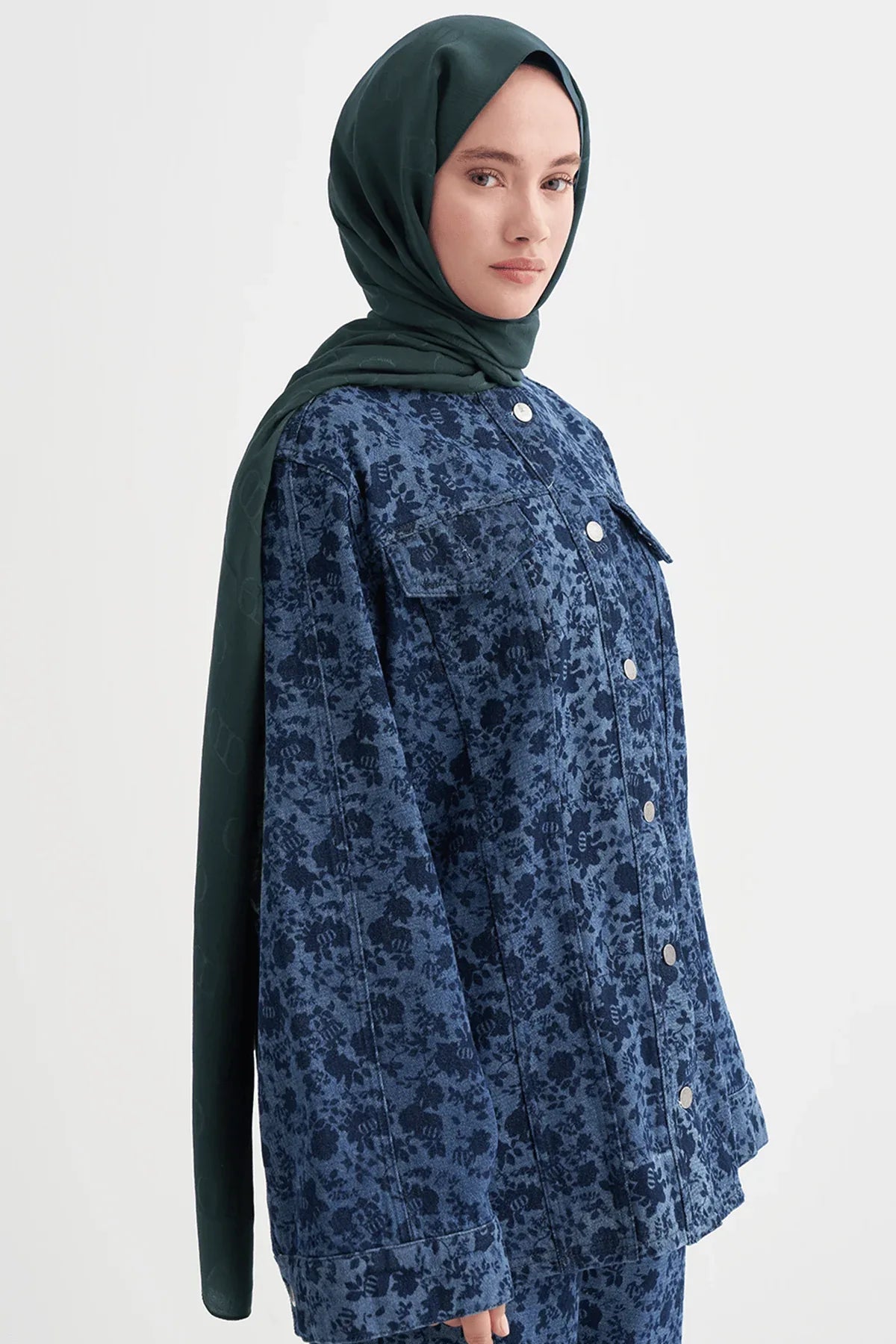 monogram-pattern-liora-cotton-scarf-petrol-5501 - Carell Hijab