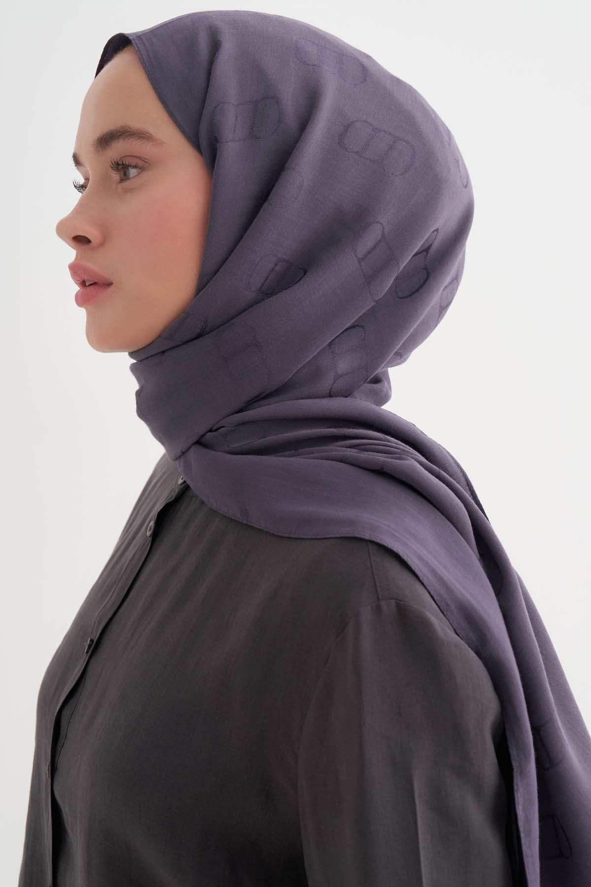 Monogram Pattern Liora Cotton Scarf Smoky