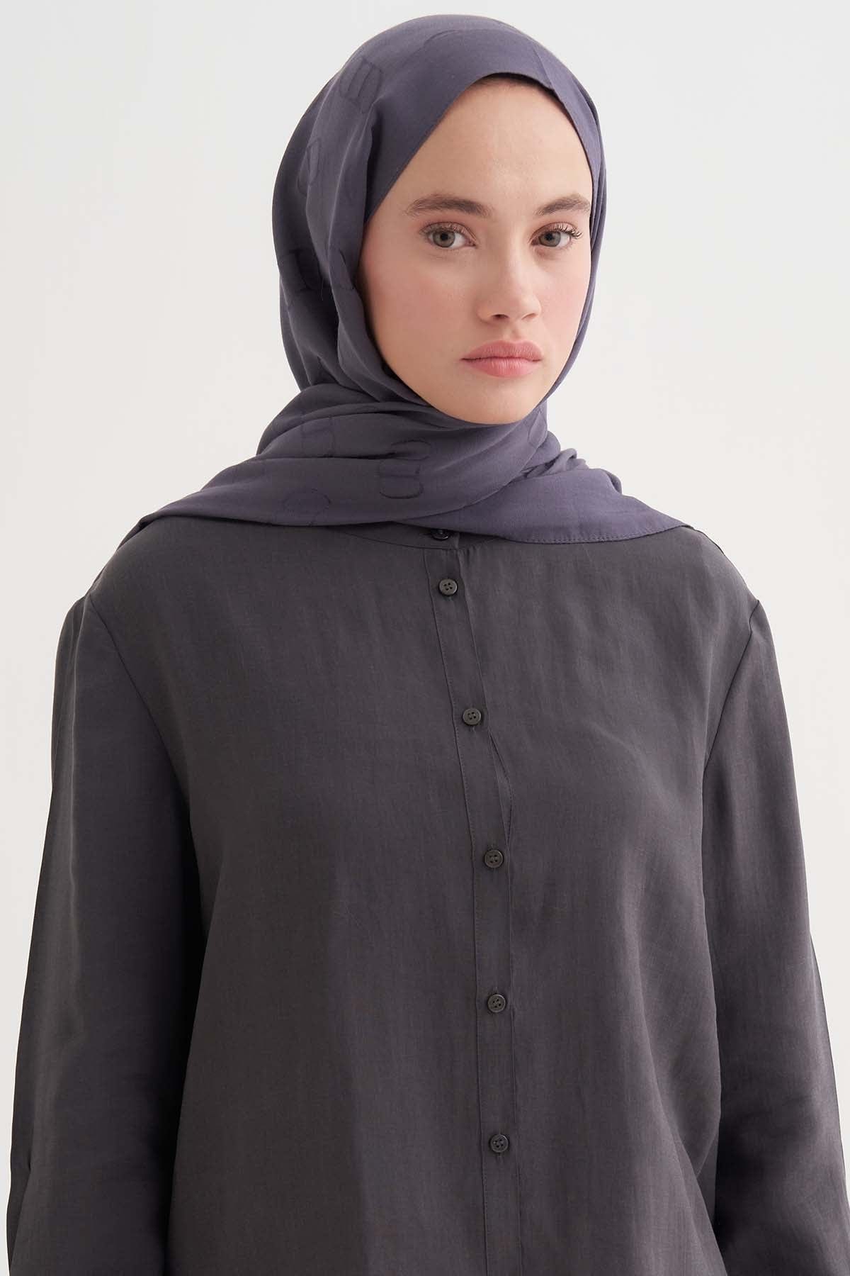 Monogram Pattern Liora Cotton Scarf Smoky