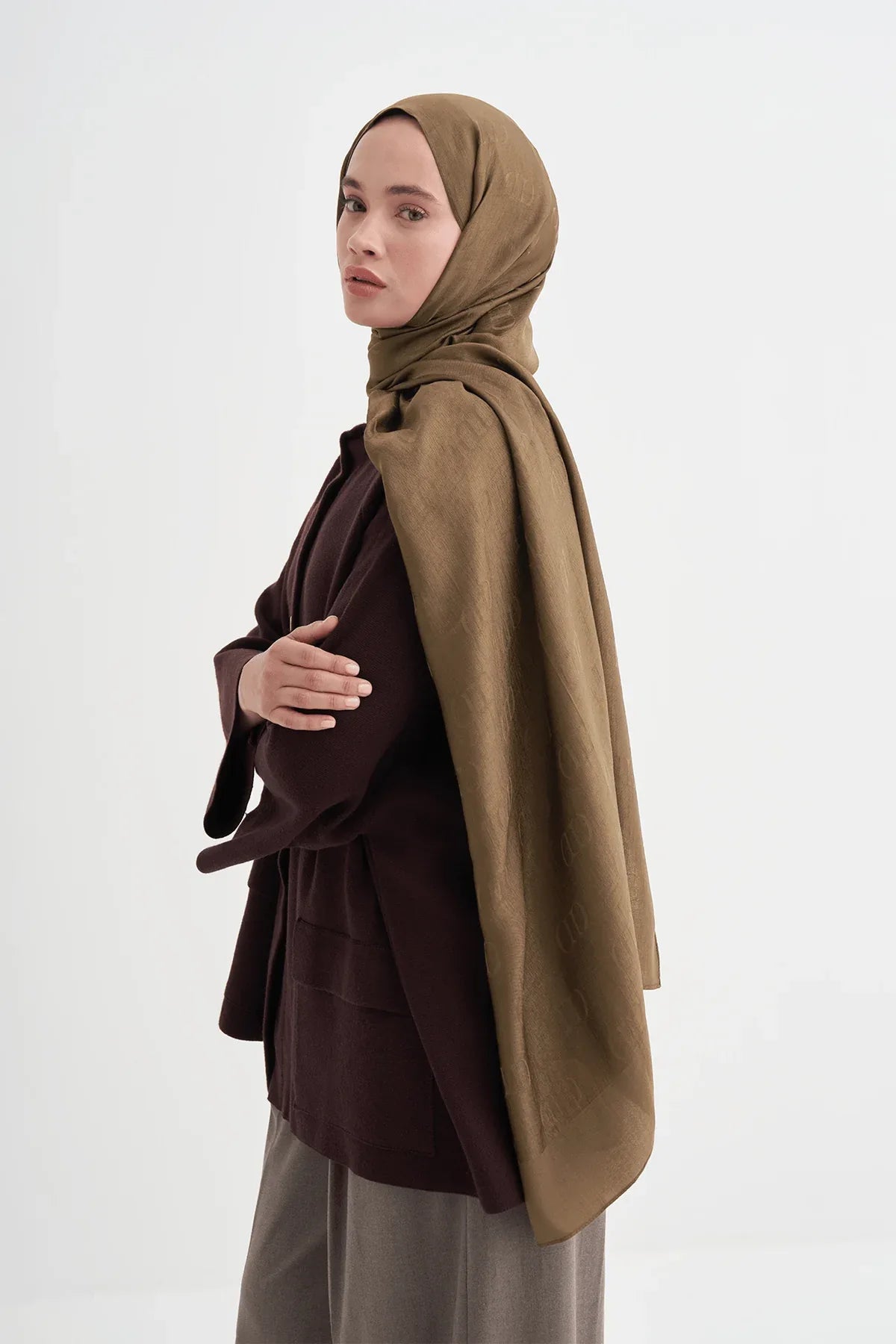monogram-pattern-liora-cotton-scarf-walnut-5497 - Carell Hijab