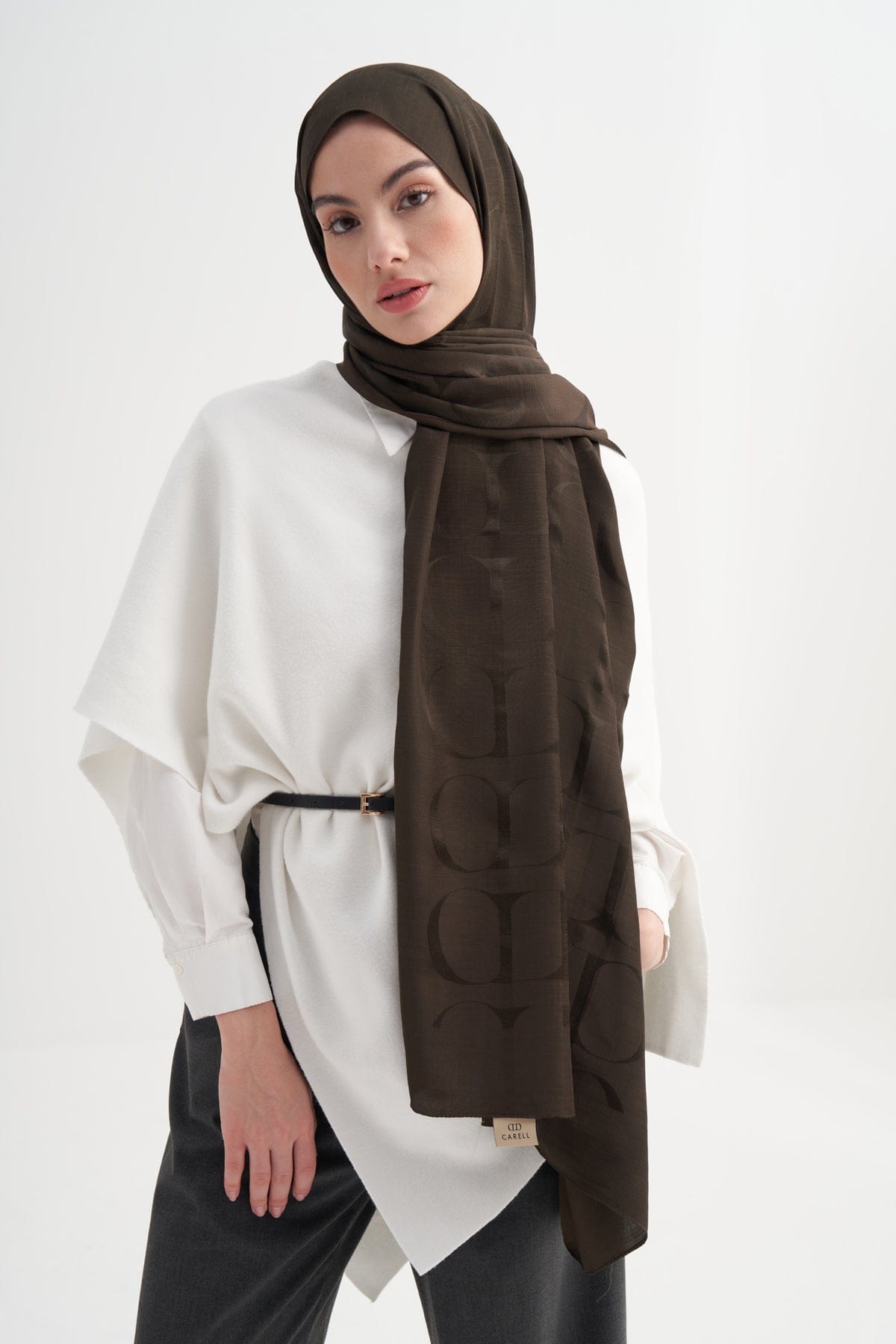 Monogram Pattern Rina Viscose Scarf Army Green