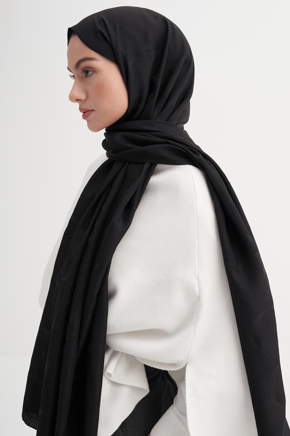 Monogram Pattern Rina Viscose Scarf Black