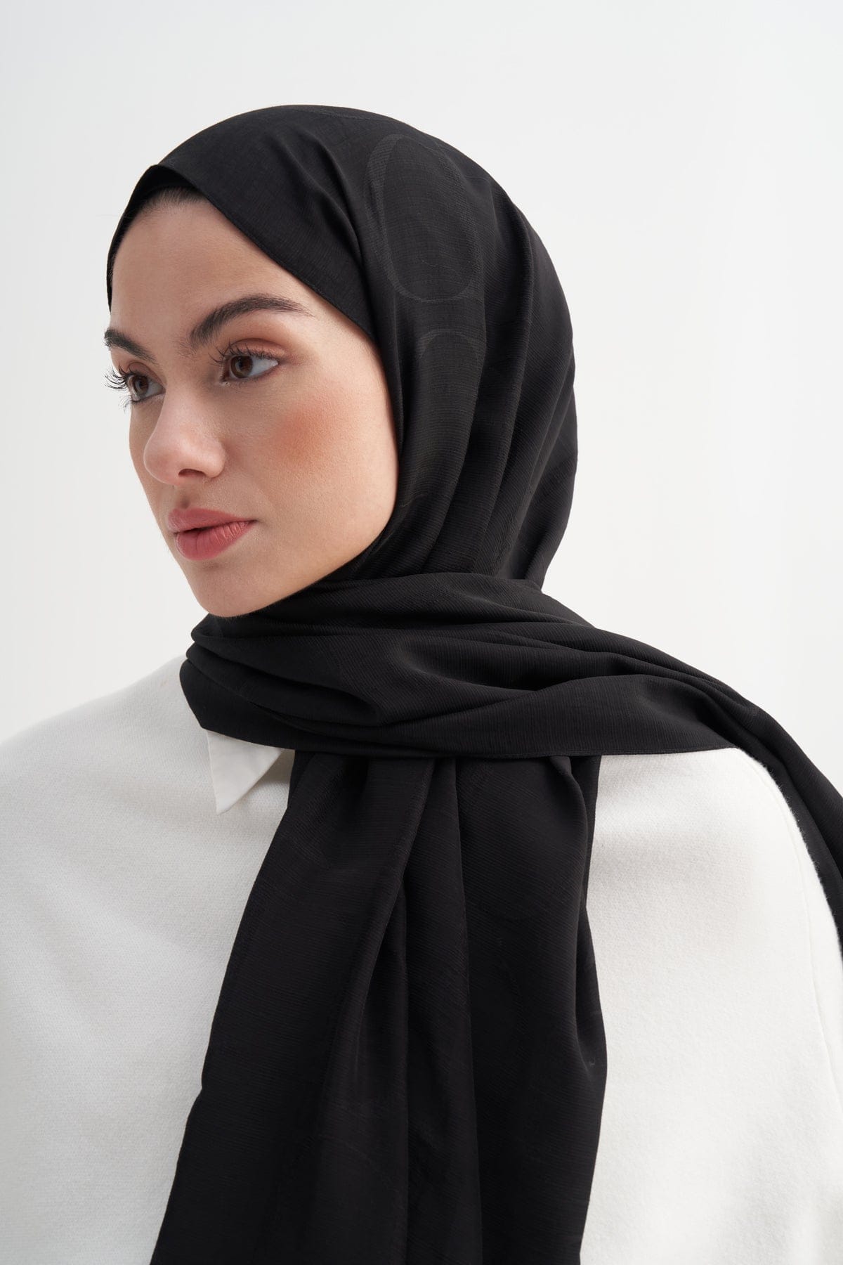 Monogram Pattern Rina Viscose Scarf Black