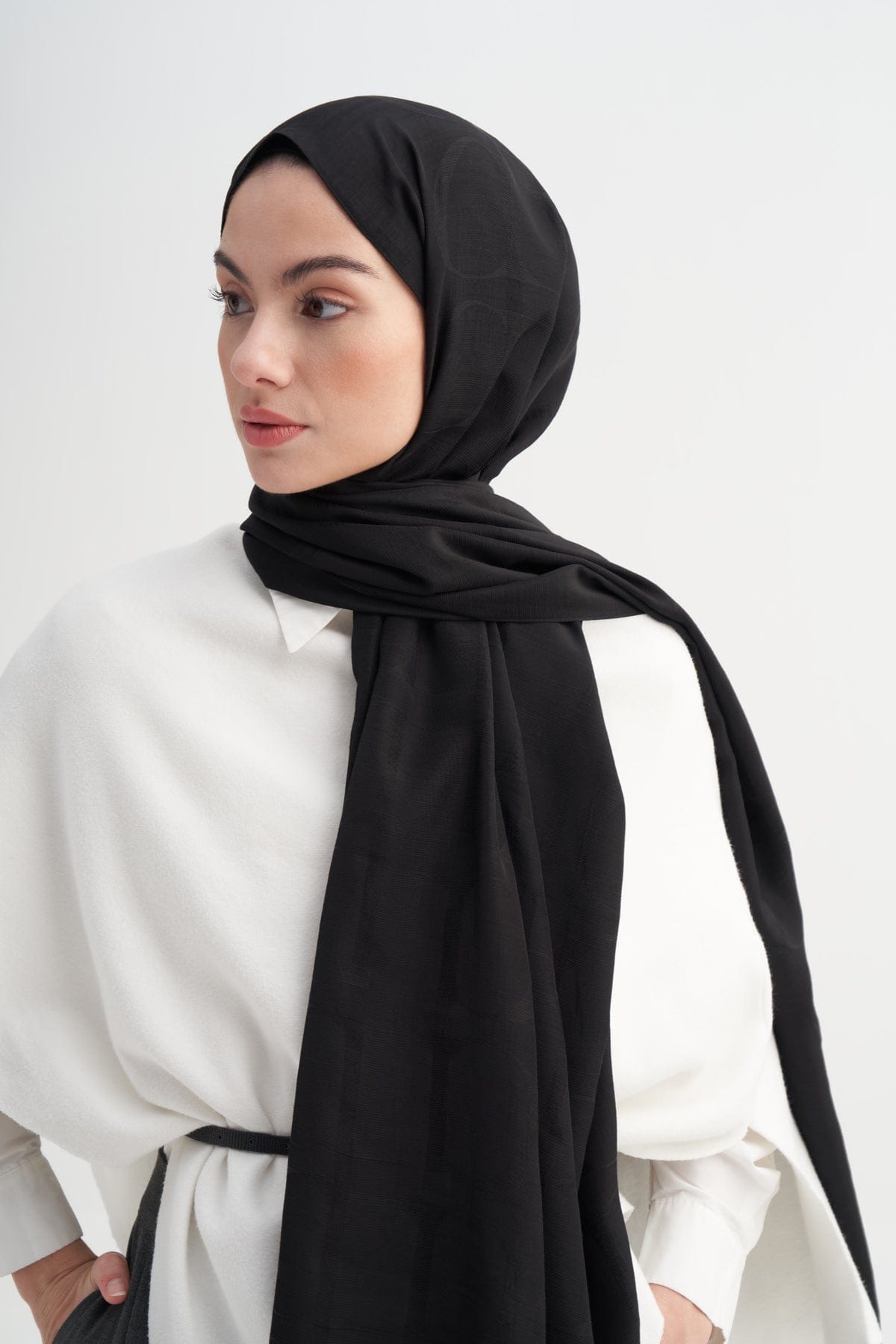 Monogram Pattern Rina Viscose Scarf Black