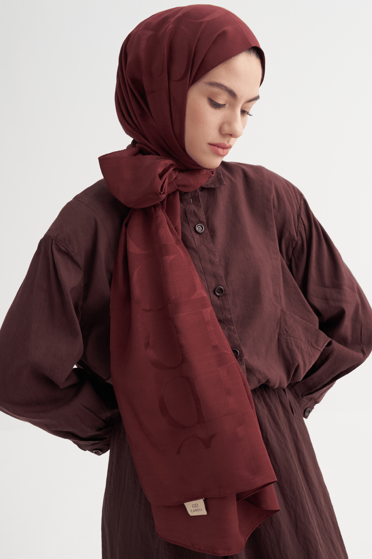 Monogram Pattern Rina Viscose Scarf Burgundy