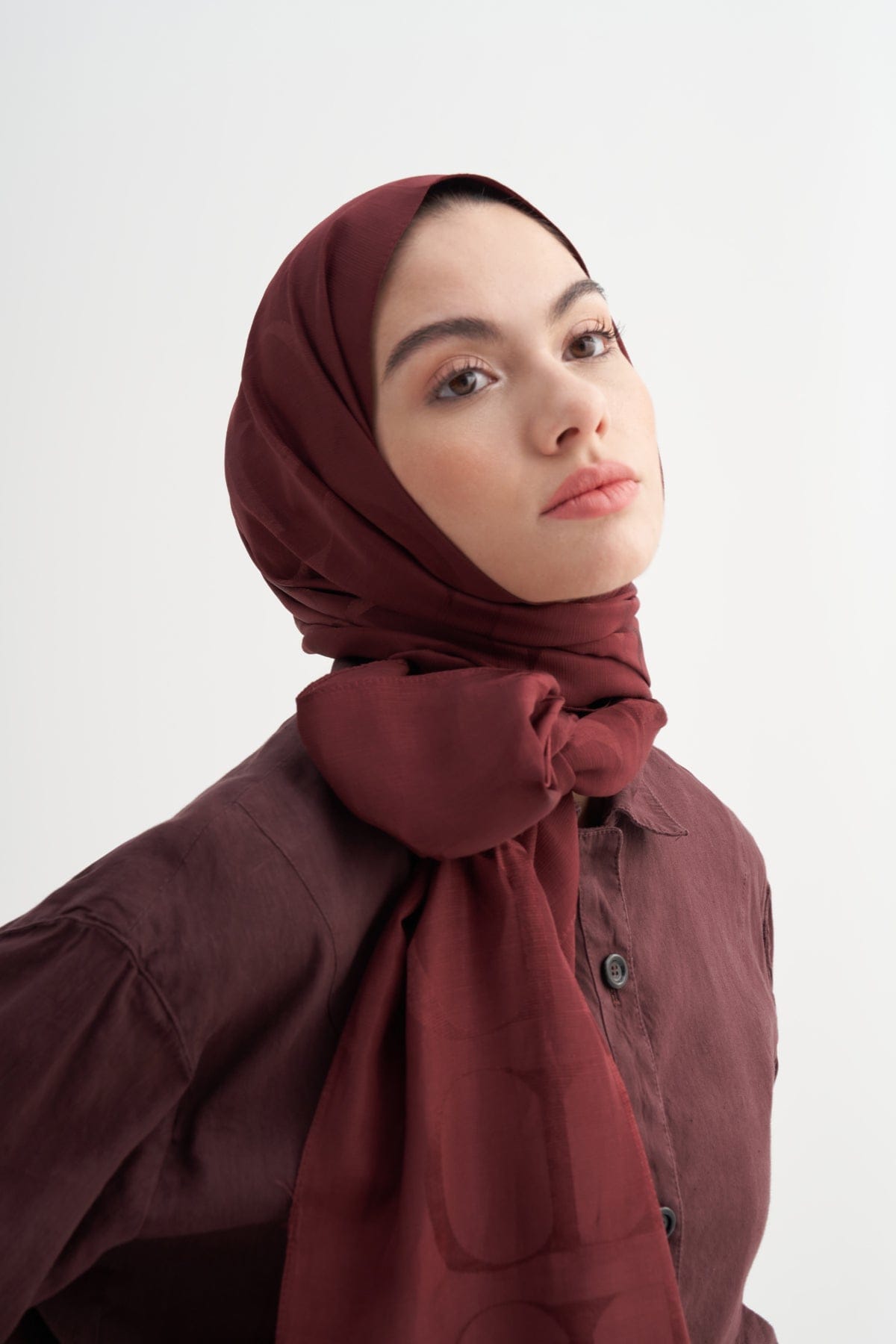 Monogram Pattern Rina Viscose Scarf Burgundy