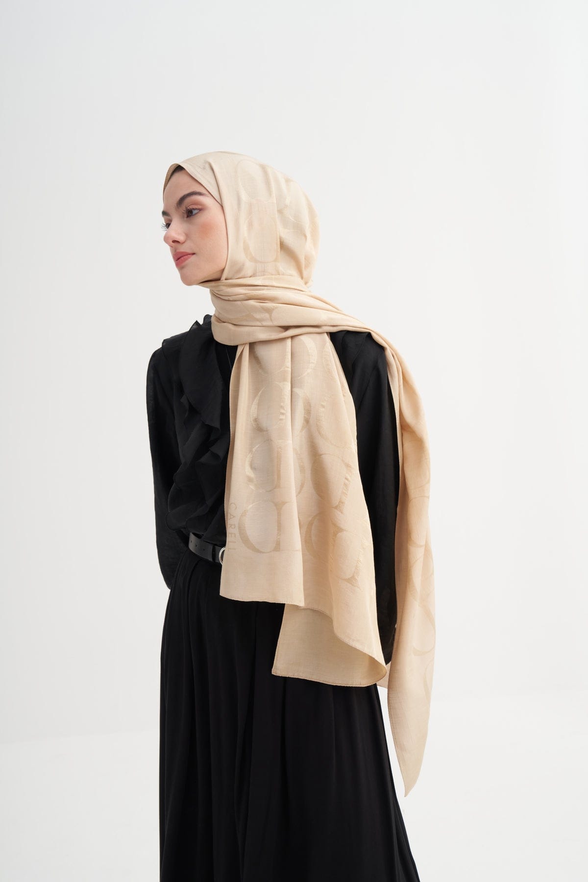 Monogram Pattern Rina Viscose Scarf Camel