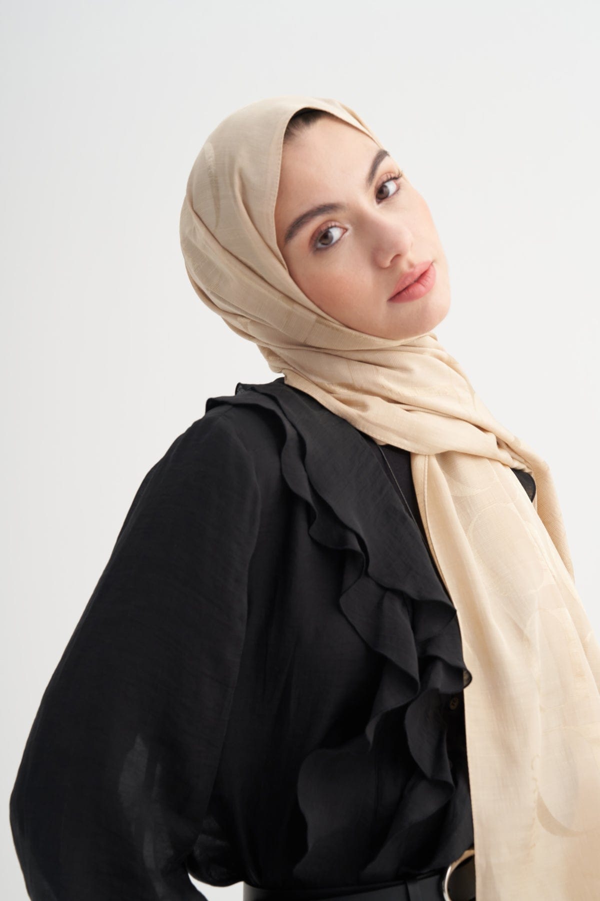Monogram Pattern Rina Viscose Scarf Camel