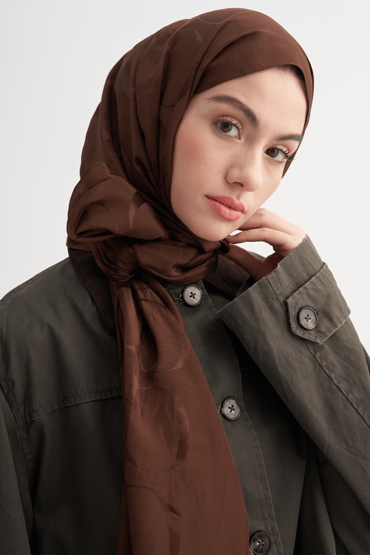 Monogram Pattern Rina Viscose Scarf Dark Brown