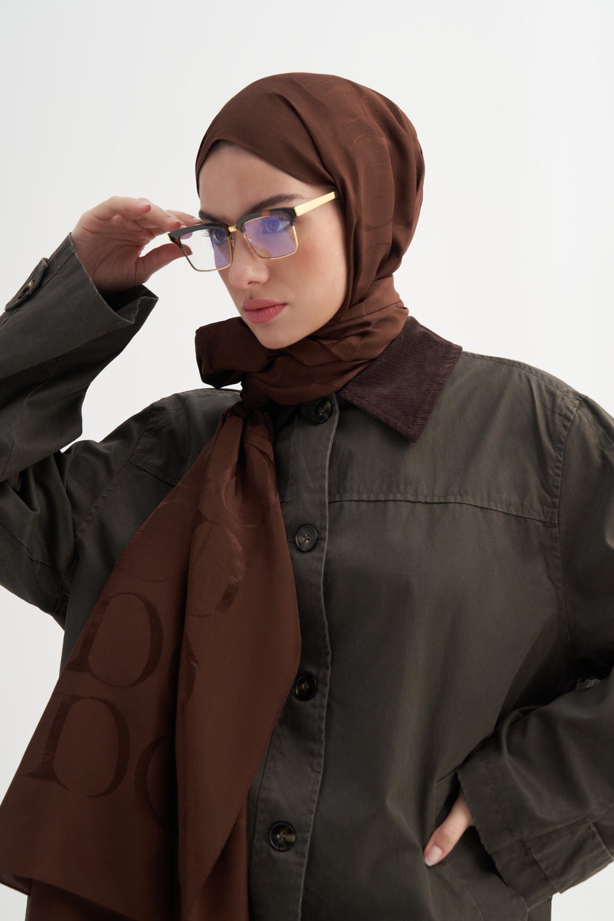 Monogram Pattern Rina Viscose Scarf Dark Brown