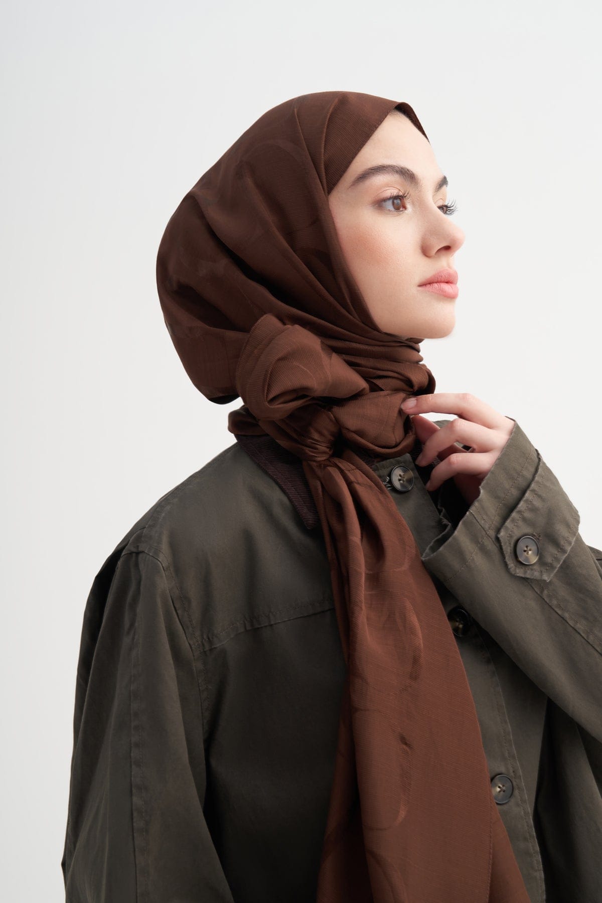 Monogram Pattern Rina Viscose Scarf Dark Brown