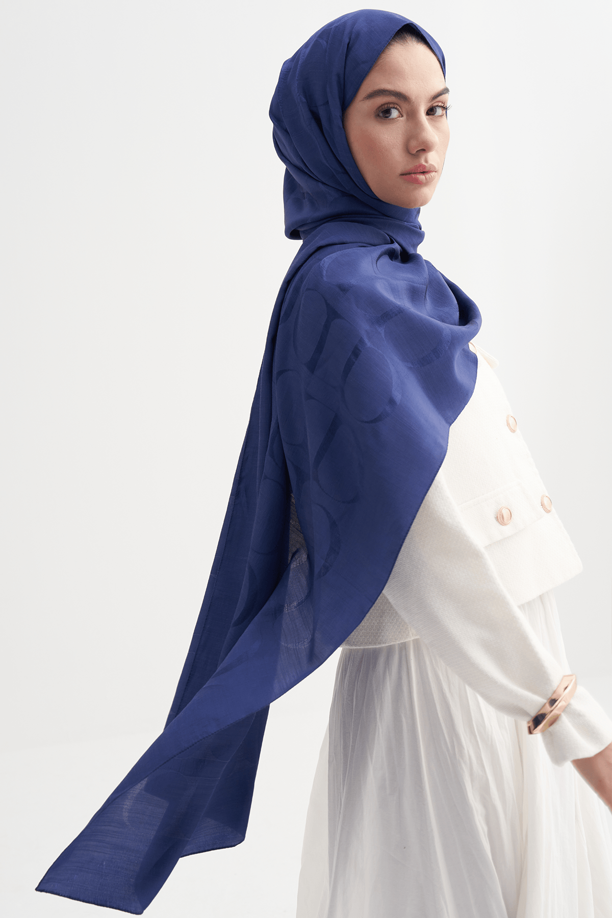 Monogram Pattern Rina Viscose Scarf Deep Blue