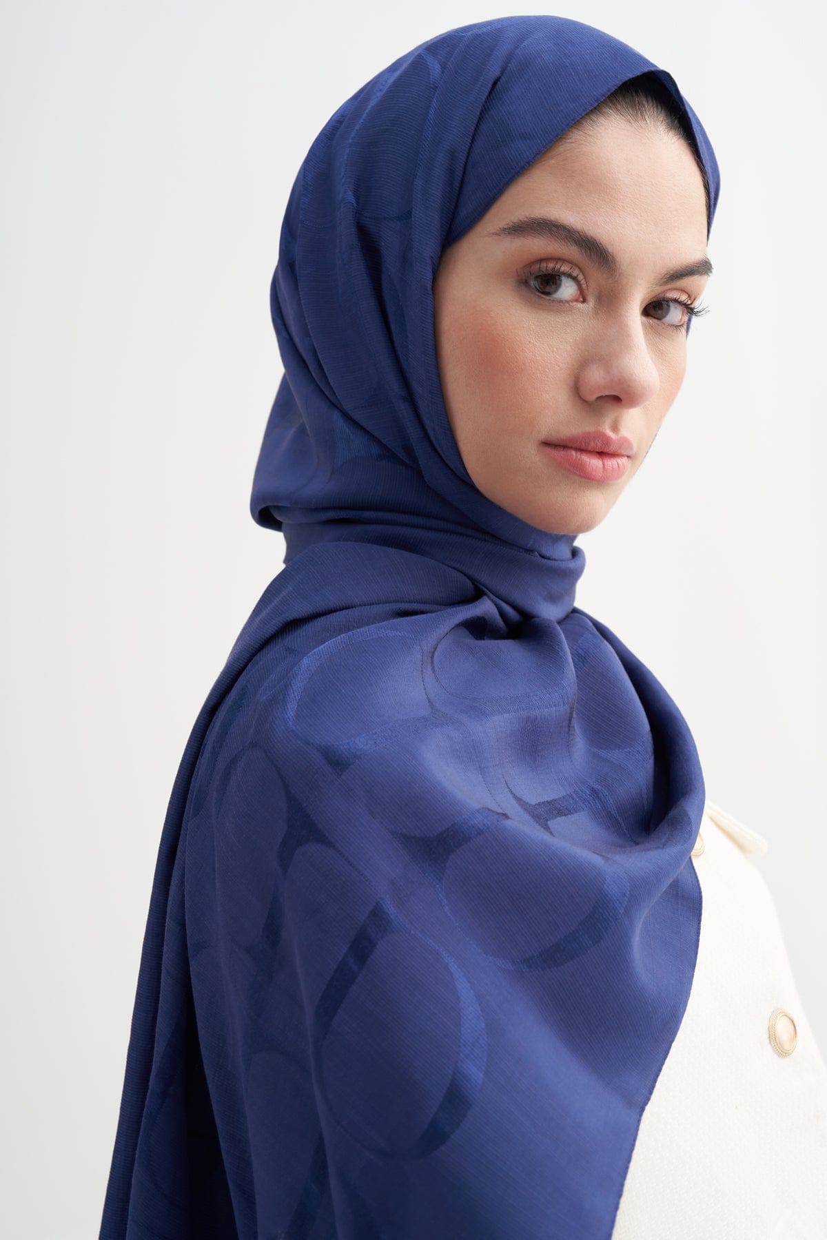 Monogram Pattern Rina Viscose Scarf Deep Blue