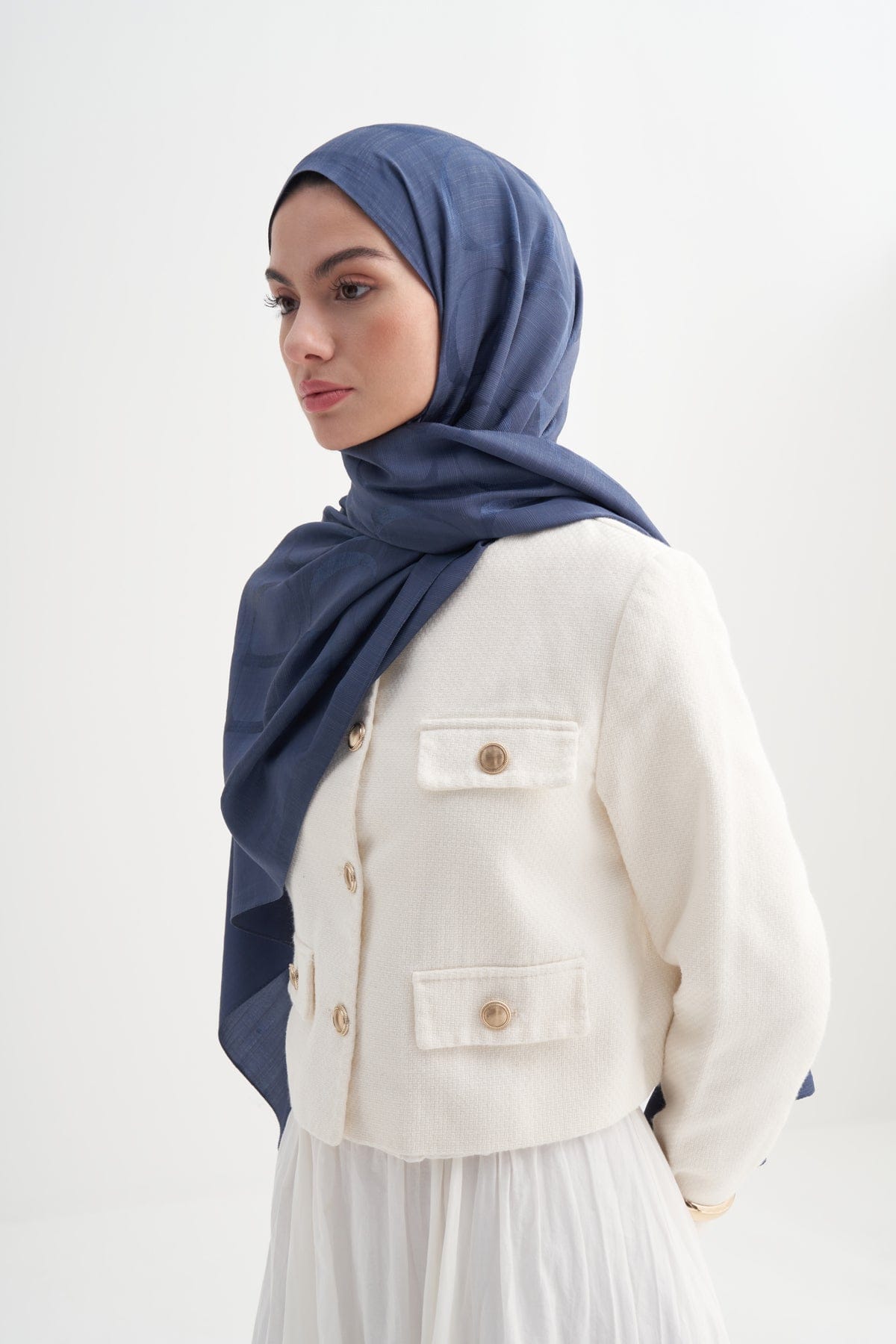 Monogram Pattern Rina Viscose Scarf Denim Blue