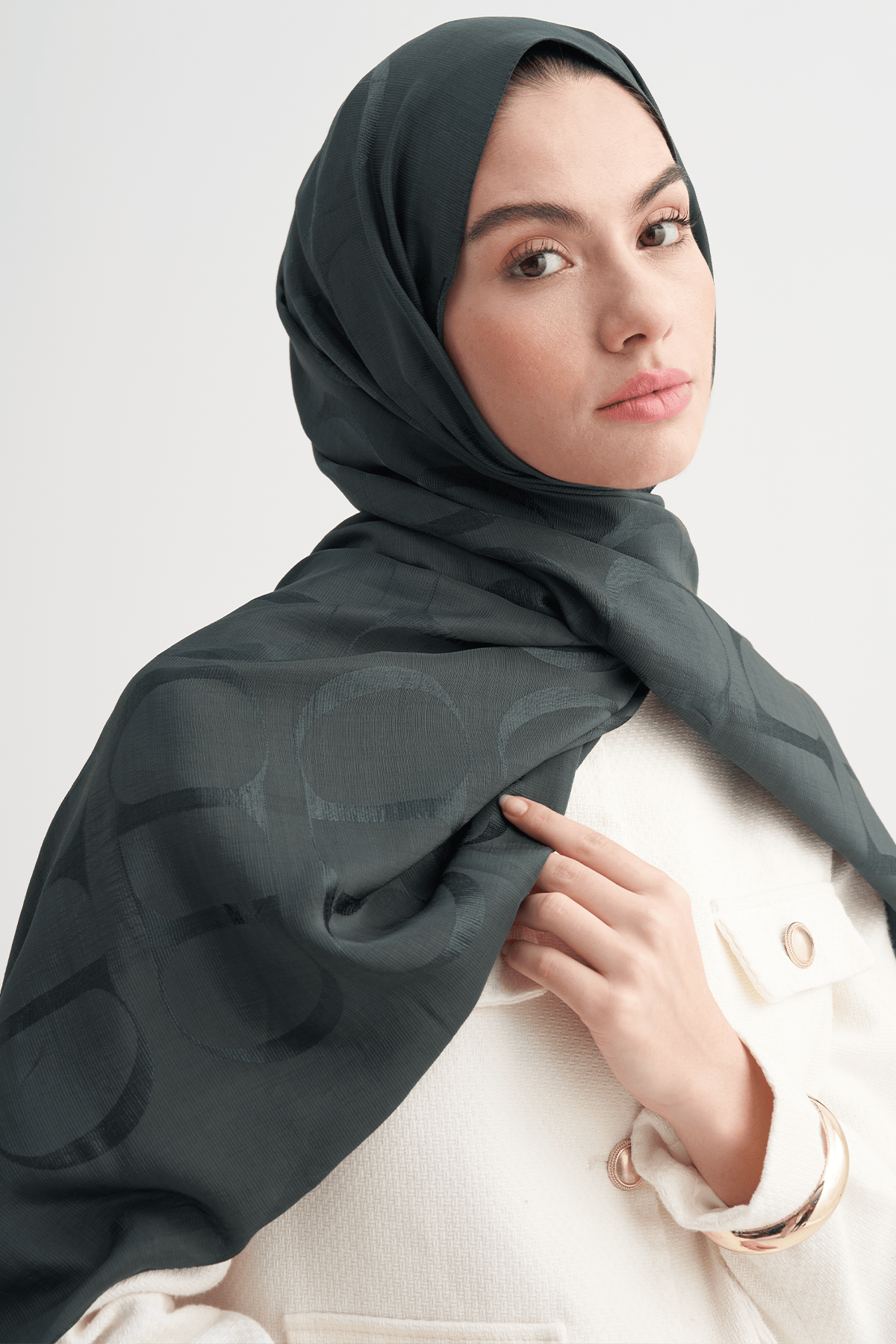 Monogram Pattern Rina Viscose Scarf Emerald