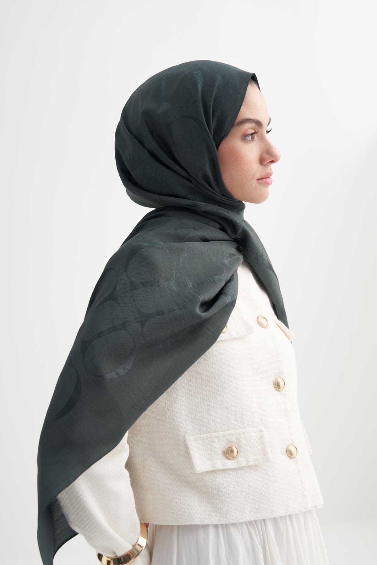 Monogram Pattern Rina Viscose Scarf Emerald